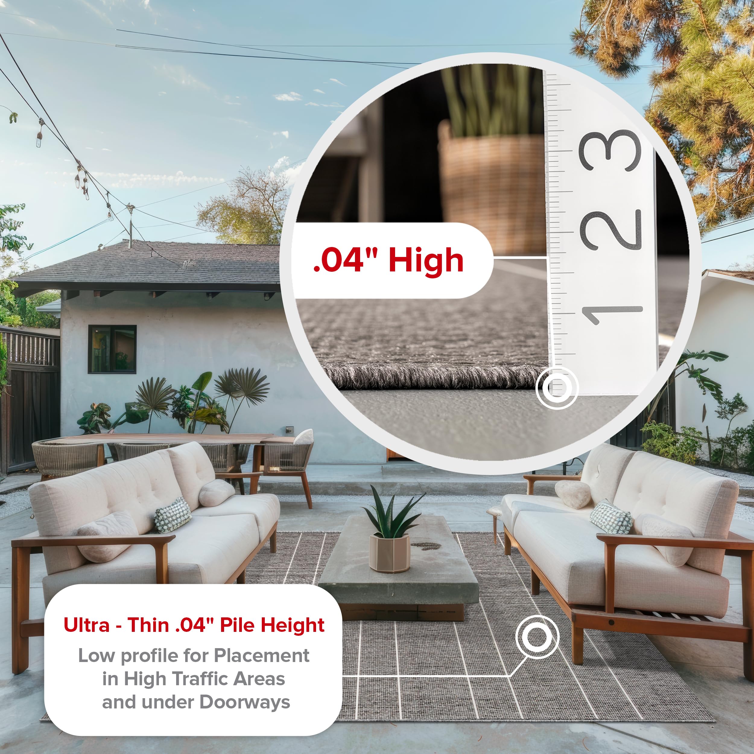 nuLOOM 6' x 9' Outdoor Performance Area Rug - OEKO-TEX Certified, Weather Resistant & High Traffic Rug for Patio, Balcony, Deck - Alaina Dark Grey - Perfect for Outdoor Entertaining & Poolside Lounging