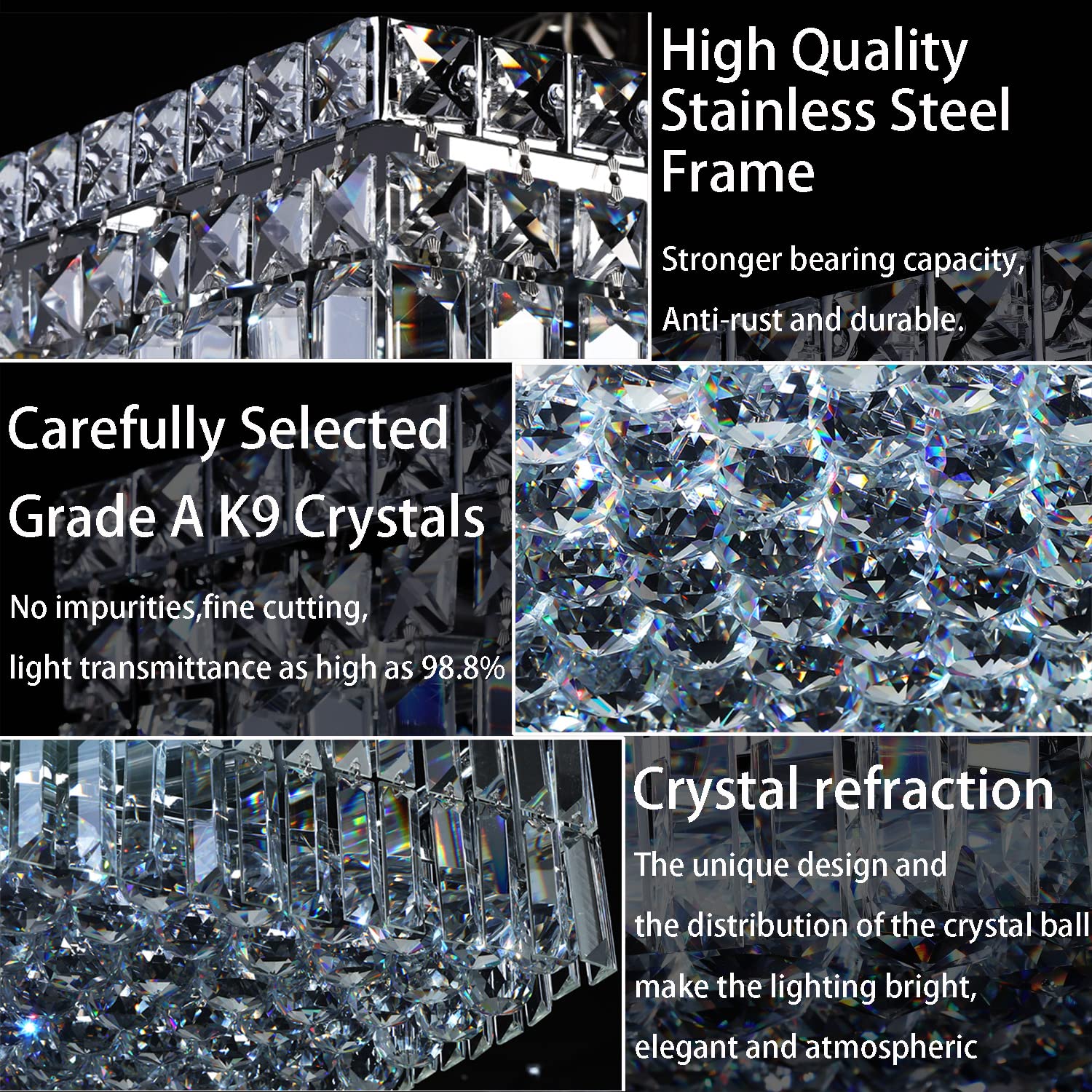 12-Lights Modern Flush Mount Ceiling Light Fixture - Elegant Crystal Chandelier for Bedroom, Living Room, Dining Room - Square LED Pendant Lamp (20