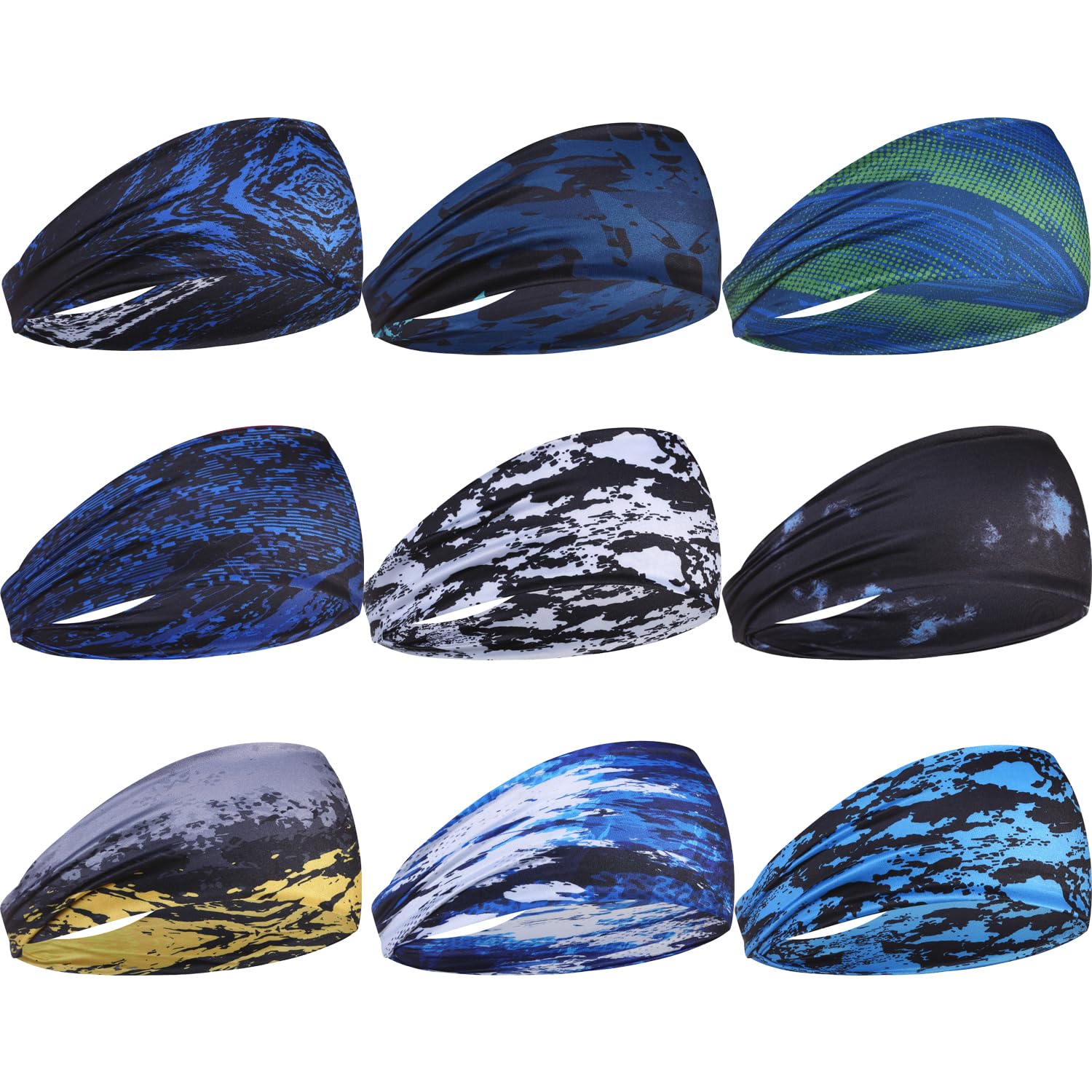 9pcs Moisture Wicking Headbands for Running, Yoga & Sports