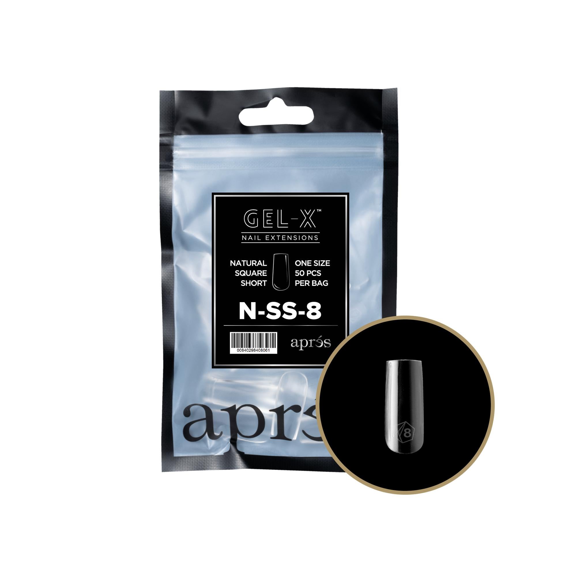 Apres Gel X 2.0 Refill Bags - Natural Square Short Nail Tips Size 8 (50 Pcs) - Perfect for DIY Manicures, Nail Extensions & Salon Use