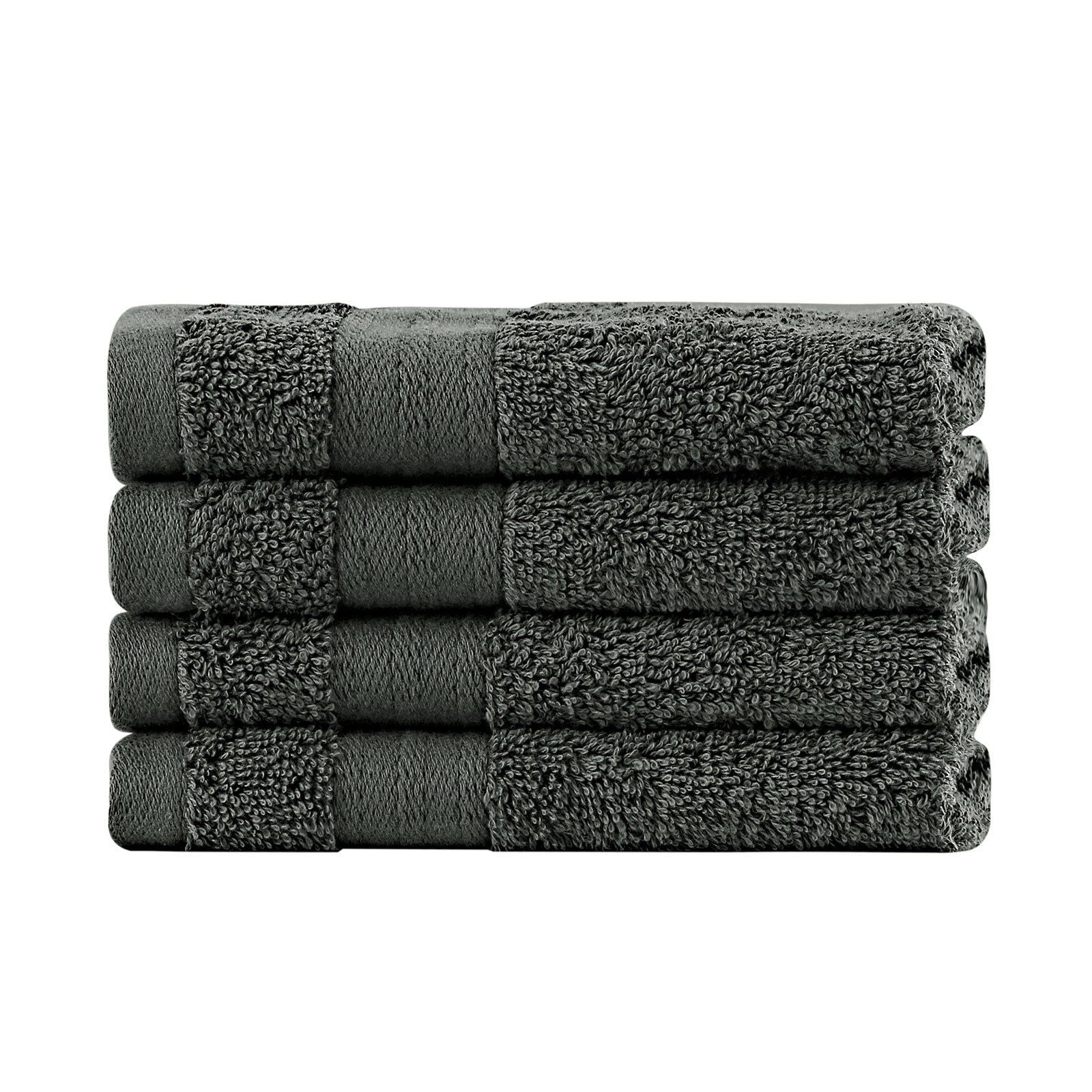 Linenland 4-Piece Cotton Bath Towel Set with Washcloths - Soft & Absorbent Charcoal Gray Towels for Bathroom, Spa & Gym Use