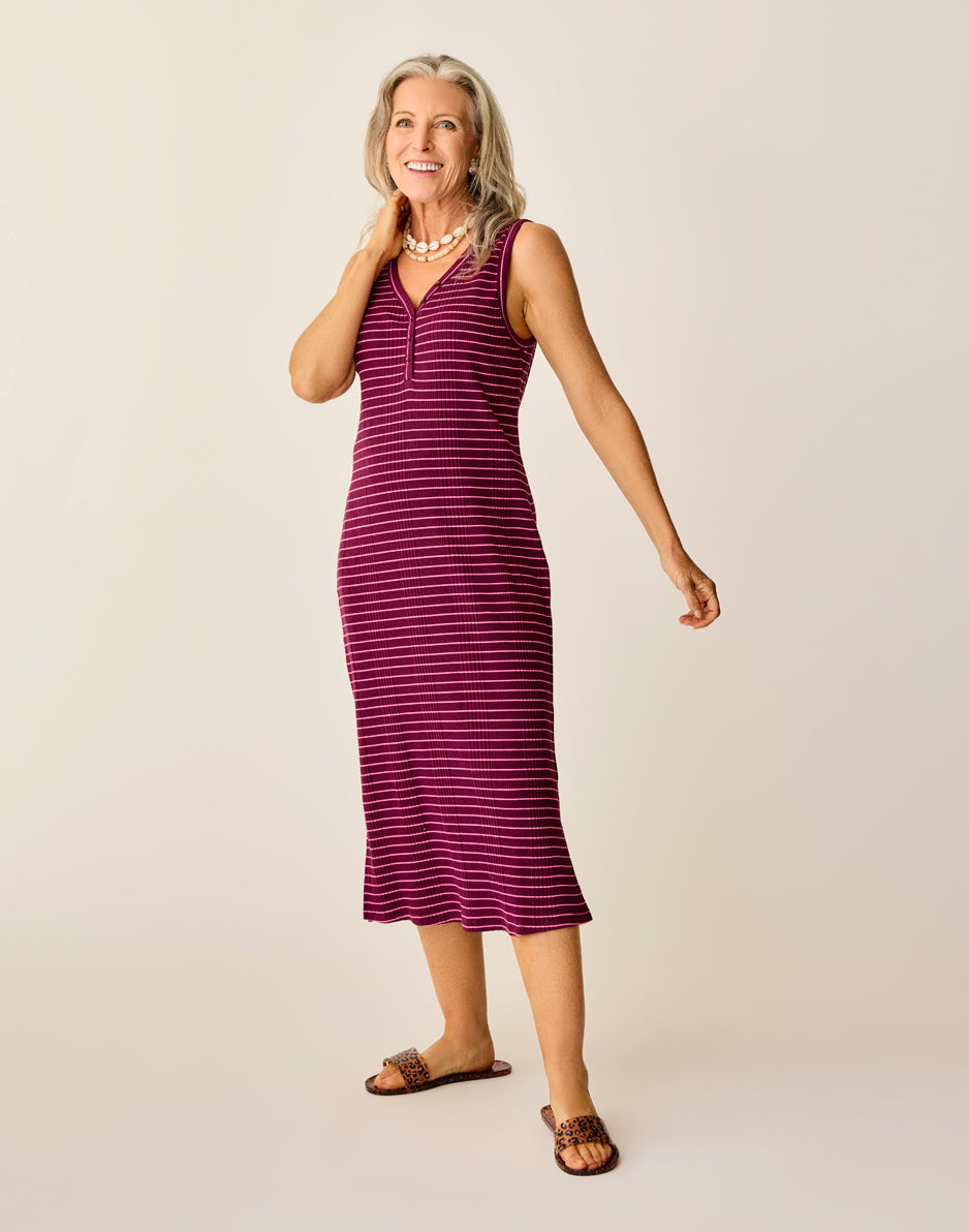 Elodie Rib Dress: Nirvana Stripe - Flattering Women's Knit Bodycon Dress for Casual Wear & Night Out