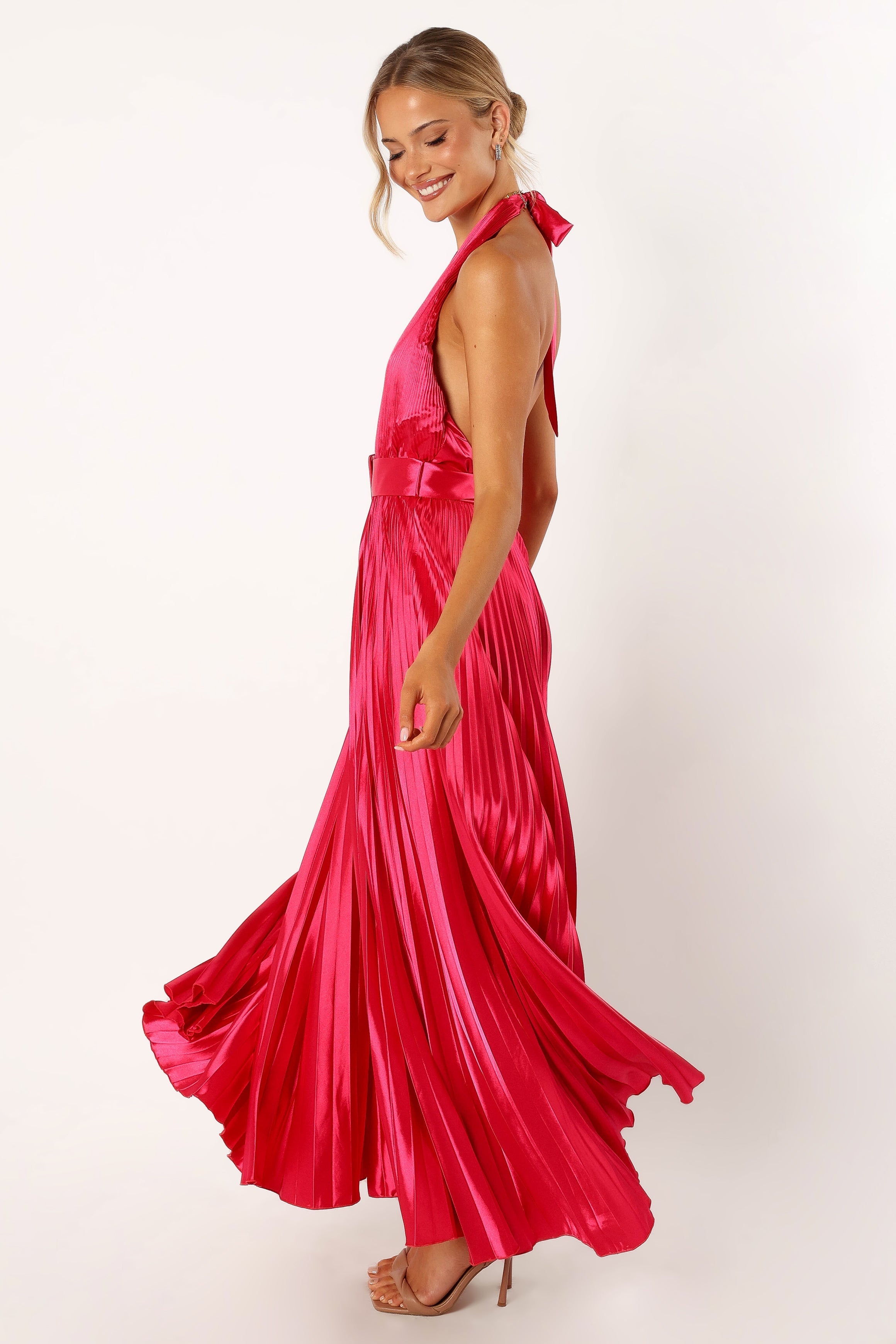 Greta Halterneck Maxi Dress in Magenta - Elegant Summer Beach Dress for Women | Perfect for Vacations, Weddings & Outdoor Parties