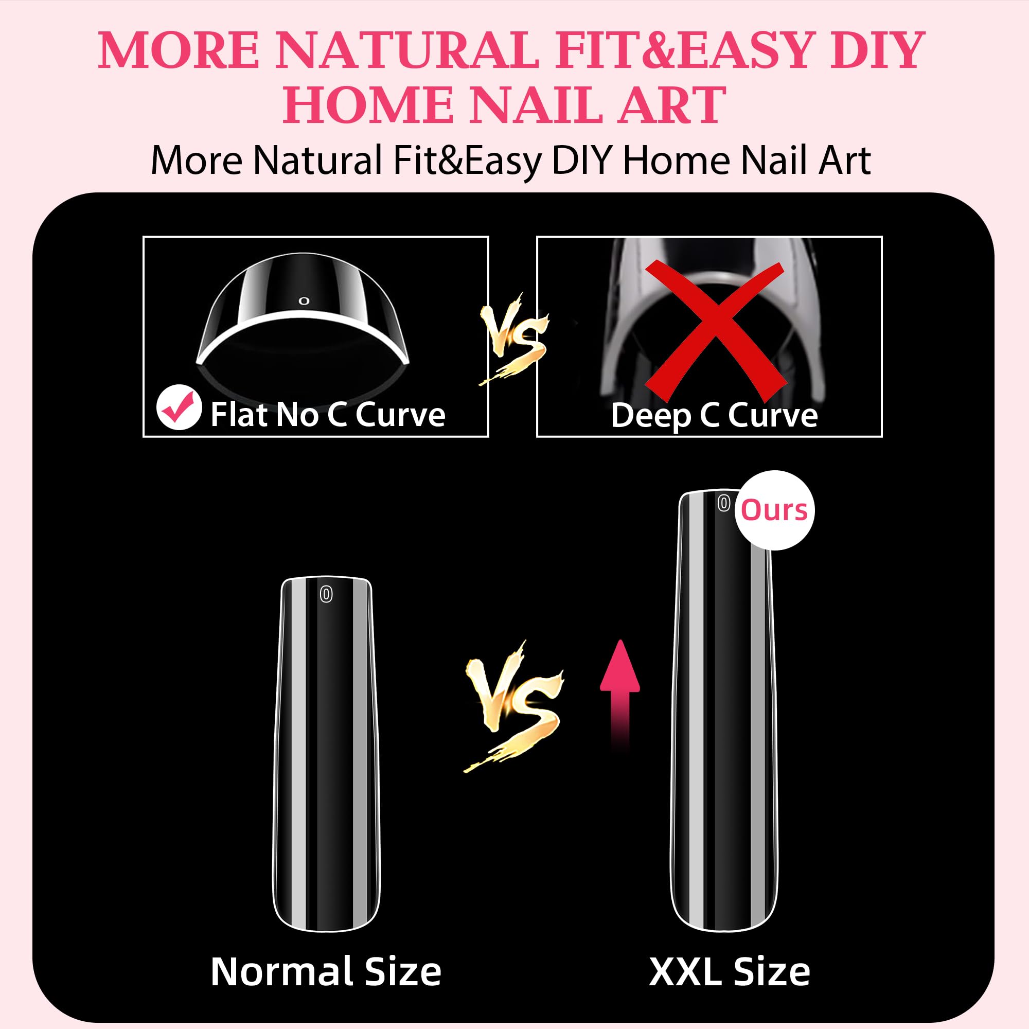 UNA GELLA 216 PCS Square Gel Nail Tips - XXL Extra Long, No C Curve, Full Cover Straight Fake Nails for Acrylic & Gel Extensions | Perfect for Salon Professionals & DIY Manicures at Home