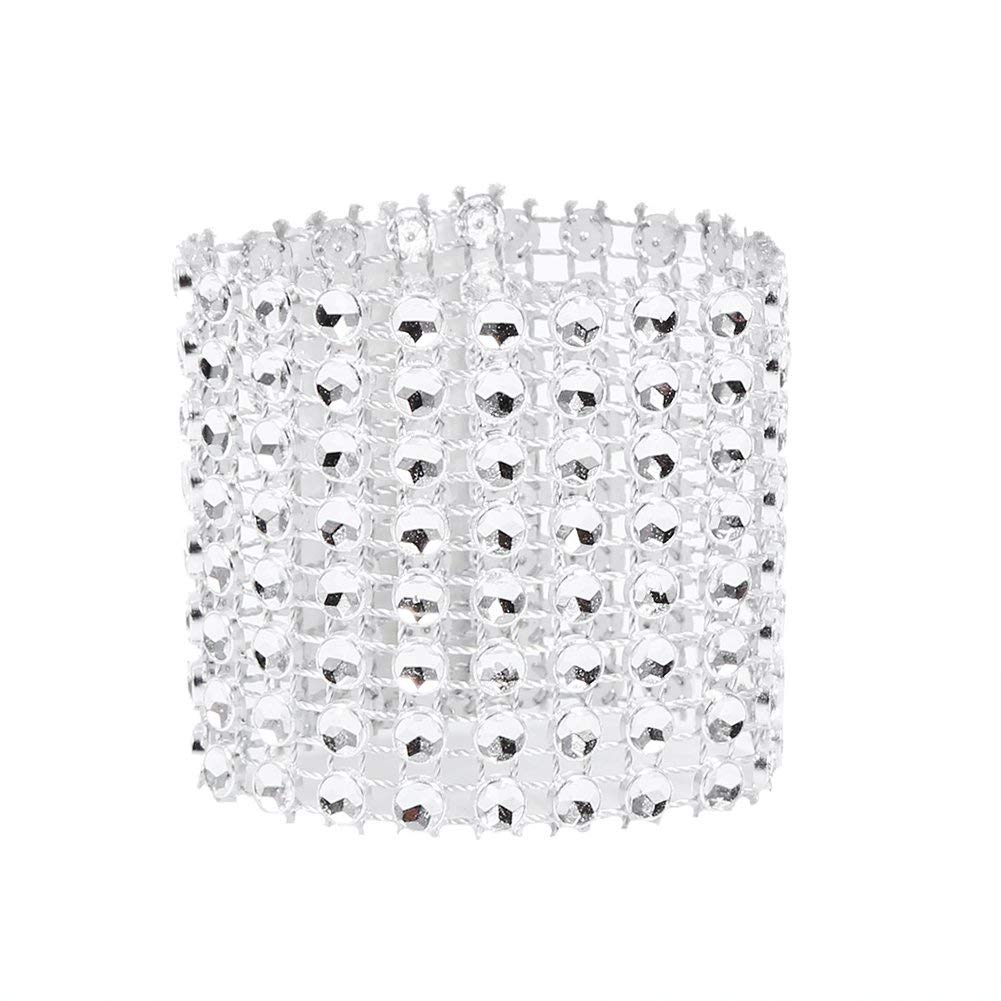 100Pcs Silver Plastic Chair Sash Rings with Diamond Mesh Design - Easy Closure Napkin Rings Holder for Wedding, Party, Birthday & Anniversary Decorations - Perfect for Table Setting, Gift Wrapping and Event Styling
