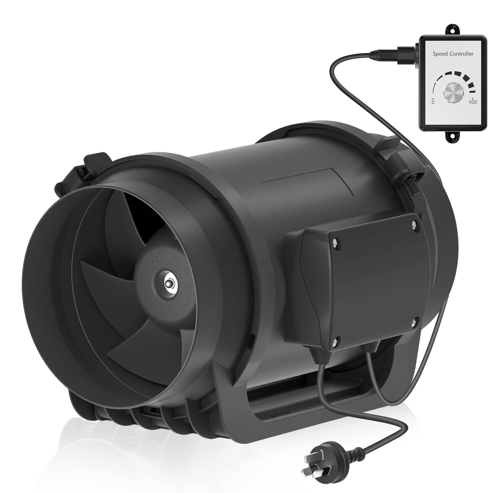 Hon&Guan 8 Inch Inline Duct Fan 760 CFM with Variable Speed Controller - EC Motor Ventilation Fan for HVAC, Grow Tents, Hydroponics, Greenhouses & Indoor Air Circulation - Energy Efficient Cooling & Heating Booster System