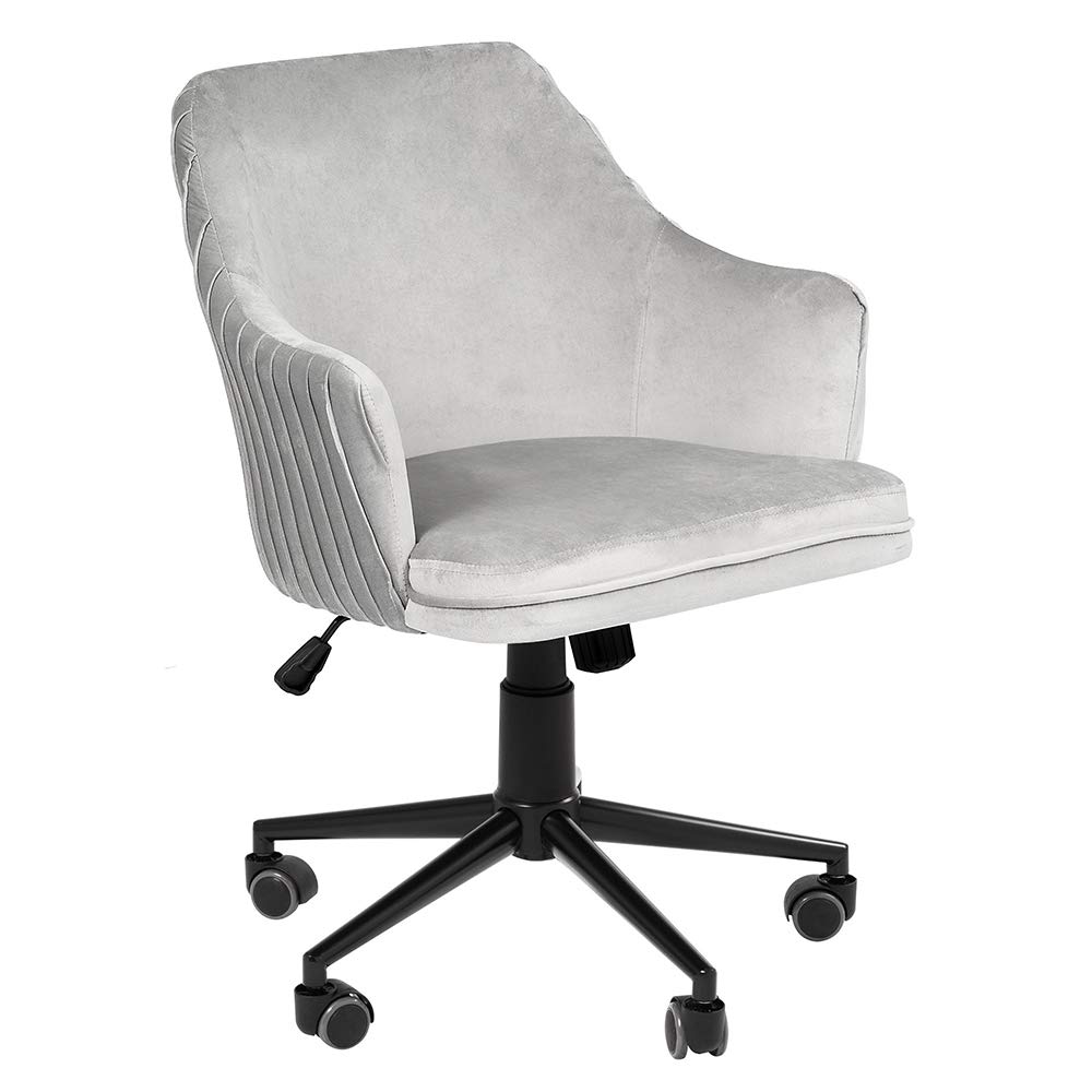 Adelyn 360-Degree Swivel Vanity Armchair with Adjustable Height & Wheels - Modern Movable Desk Seat for Makeup & Home Office (Cool Grey) - Perfect for Beauty Stations, Dressing Rooms & Workspaces