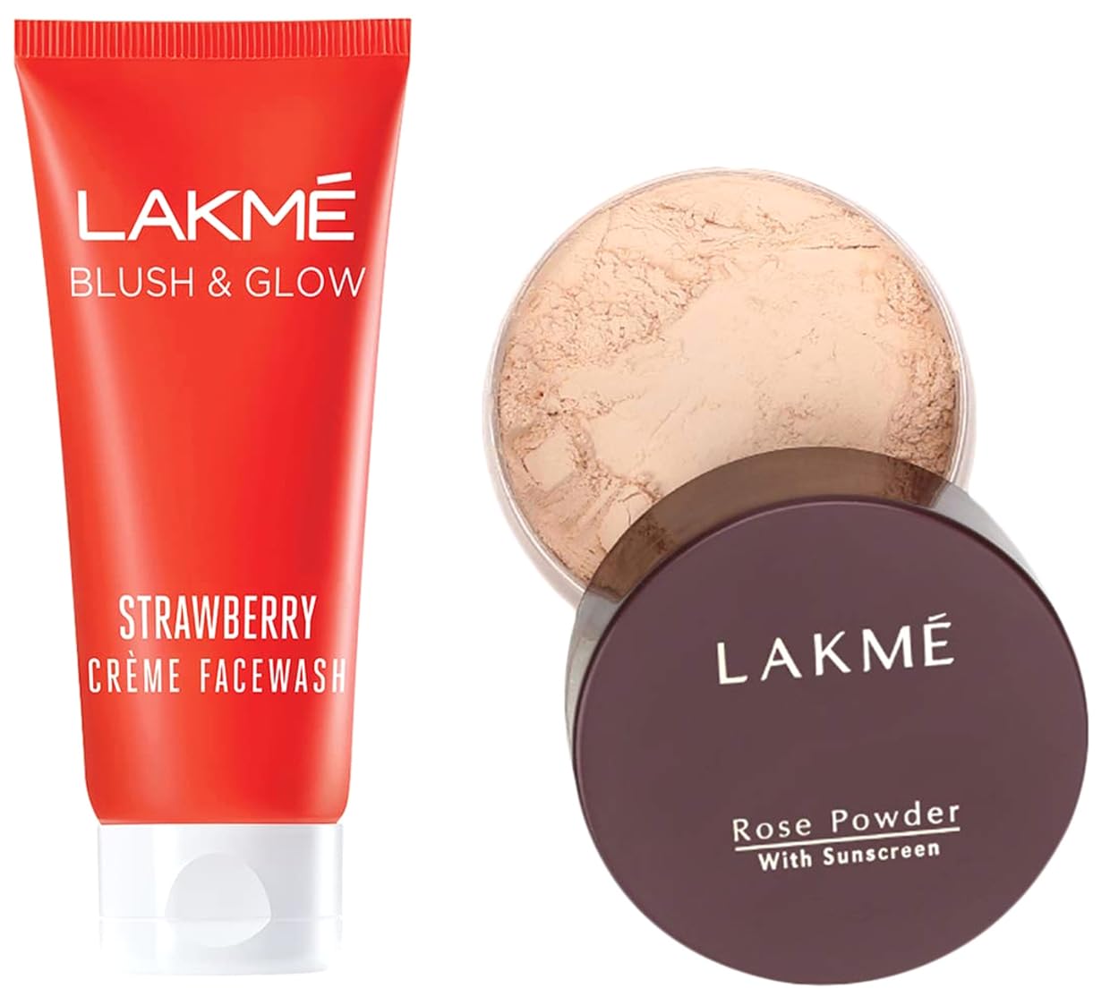 LAKMÉ Strawberry Creme Face Wash 100g & Lakme Rose Face Powder 40g - Gentle Cleansing & Soft Pink Finish for Glowing Skin - Perfect for Daily Skincare & Makeup Routine