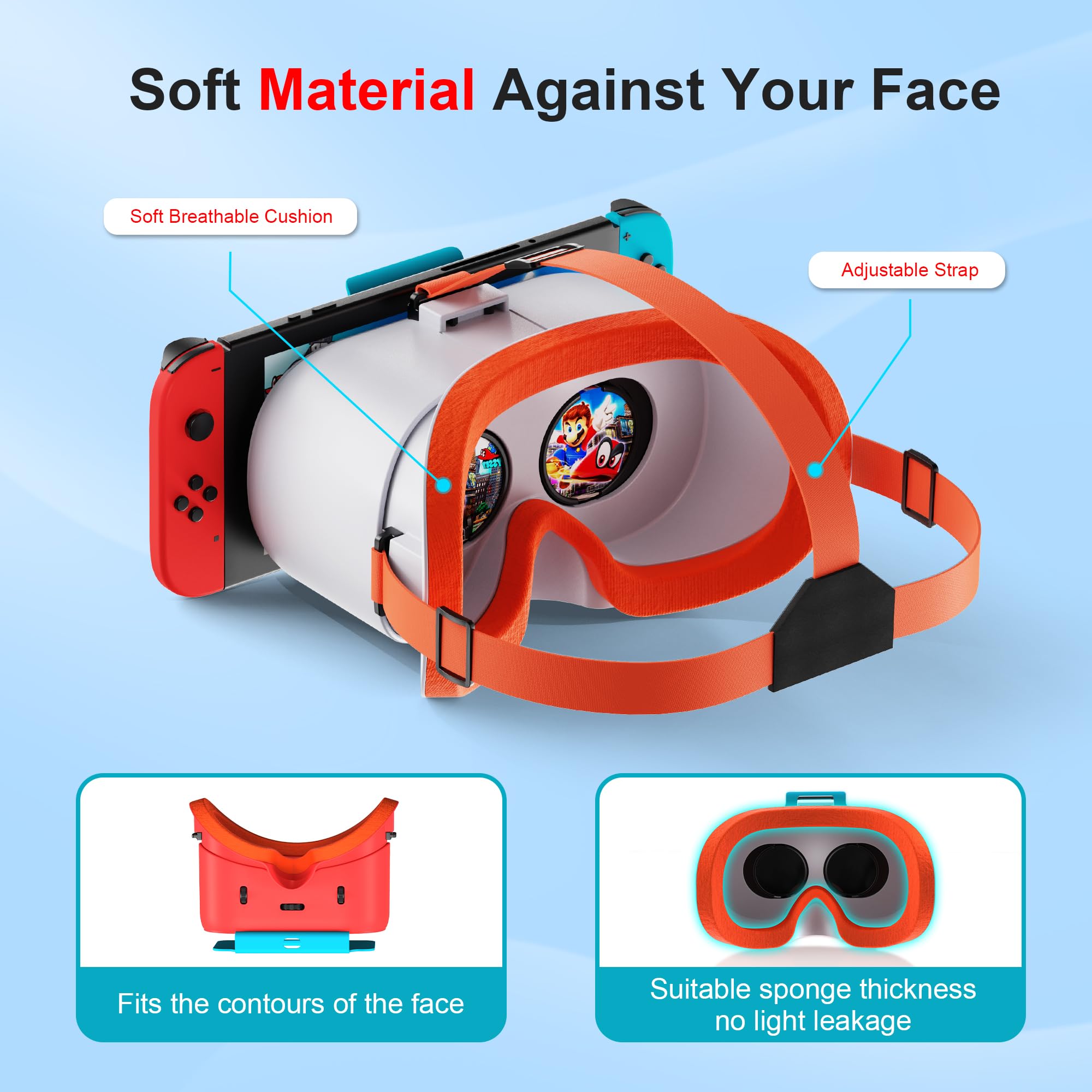 Upgraded VR Headset for Nintendo Switch & Switch OLED - Adjustable HD Lenses & Comfortable Head Strap - Labo VR Kit 3D Goggles for Switch Accessories - Perfect for Gaming, Virtual Reality Experiences & Family Entertainment