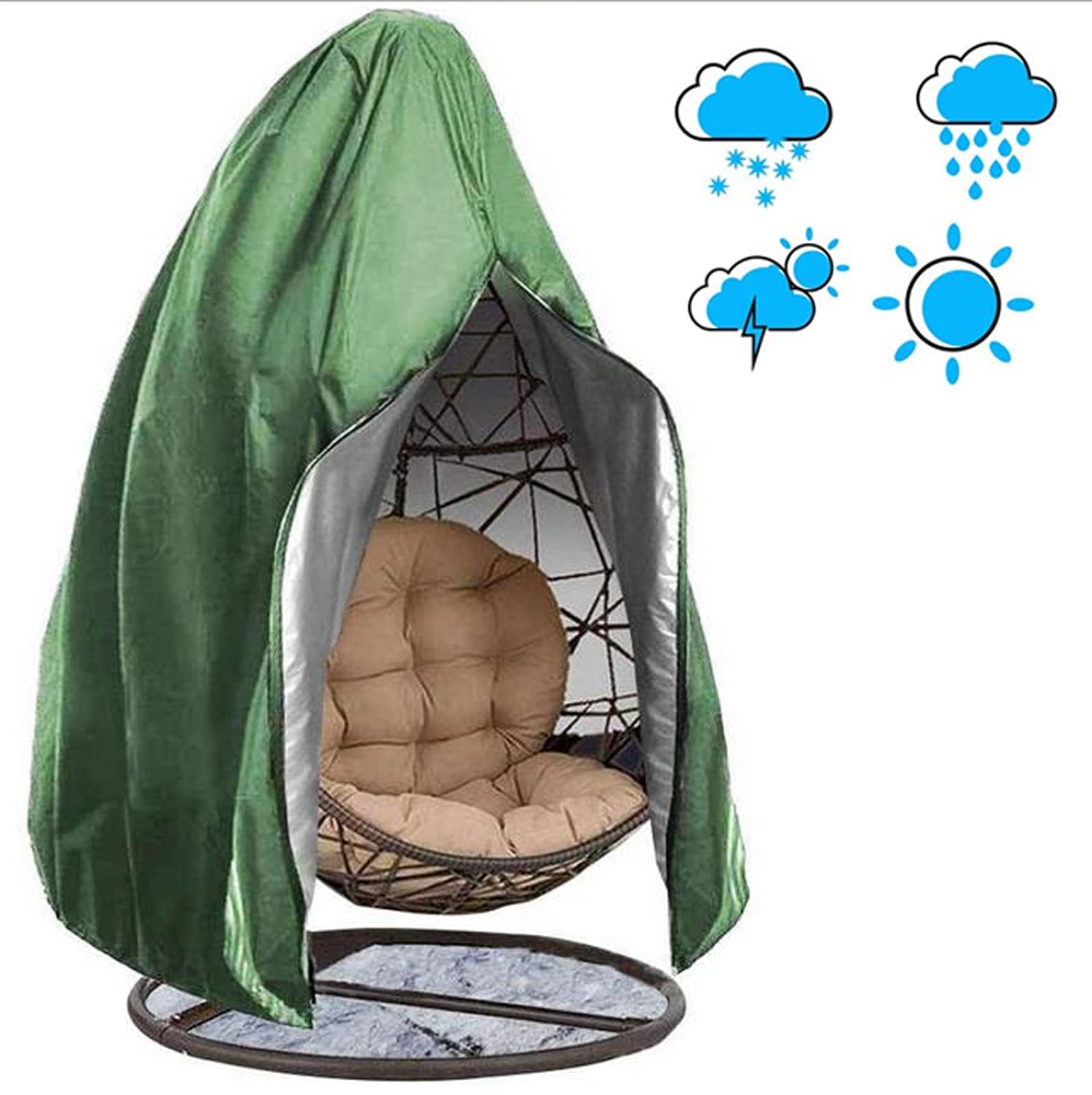 Waterproof Outdoor Hanging Egg Chair Cover - Dustproof Swing Chair Protector for Patio, Garden, or Balcony (Green) | Perfect for All-Weather Protection & Stylish Outdoor Decor