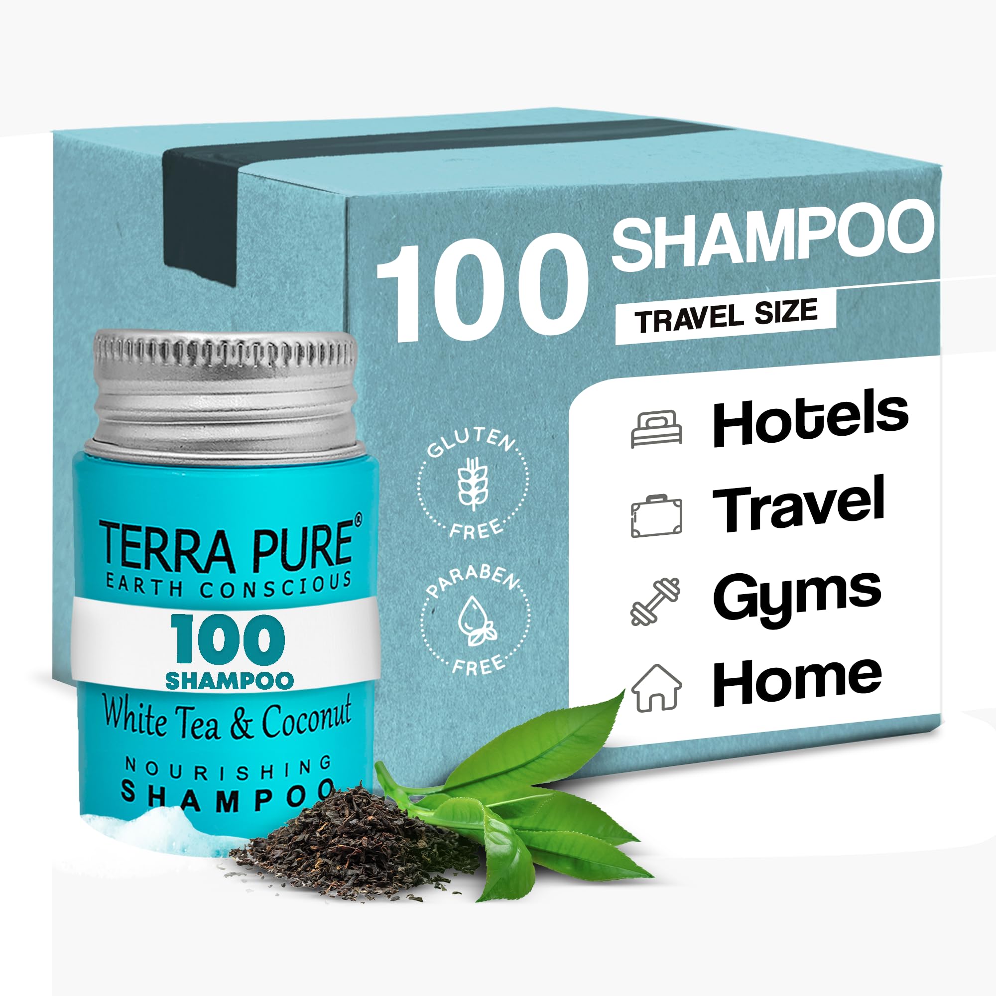 Terra Pure White Tea & Coconut Shampoo - Travel Size (1 oz) | Bulk Hotel Amenities (Case of 100) | Perfect for Hotels, Spas, Gyms & Travel Essentials