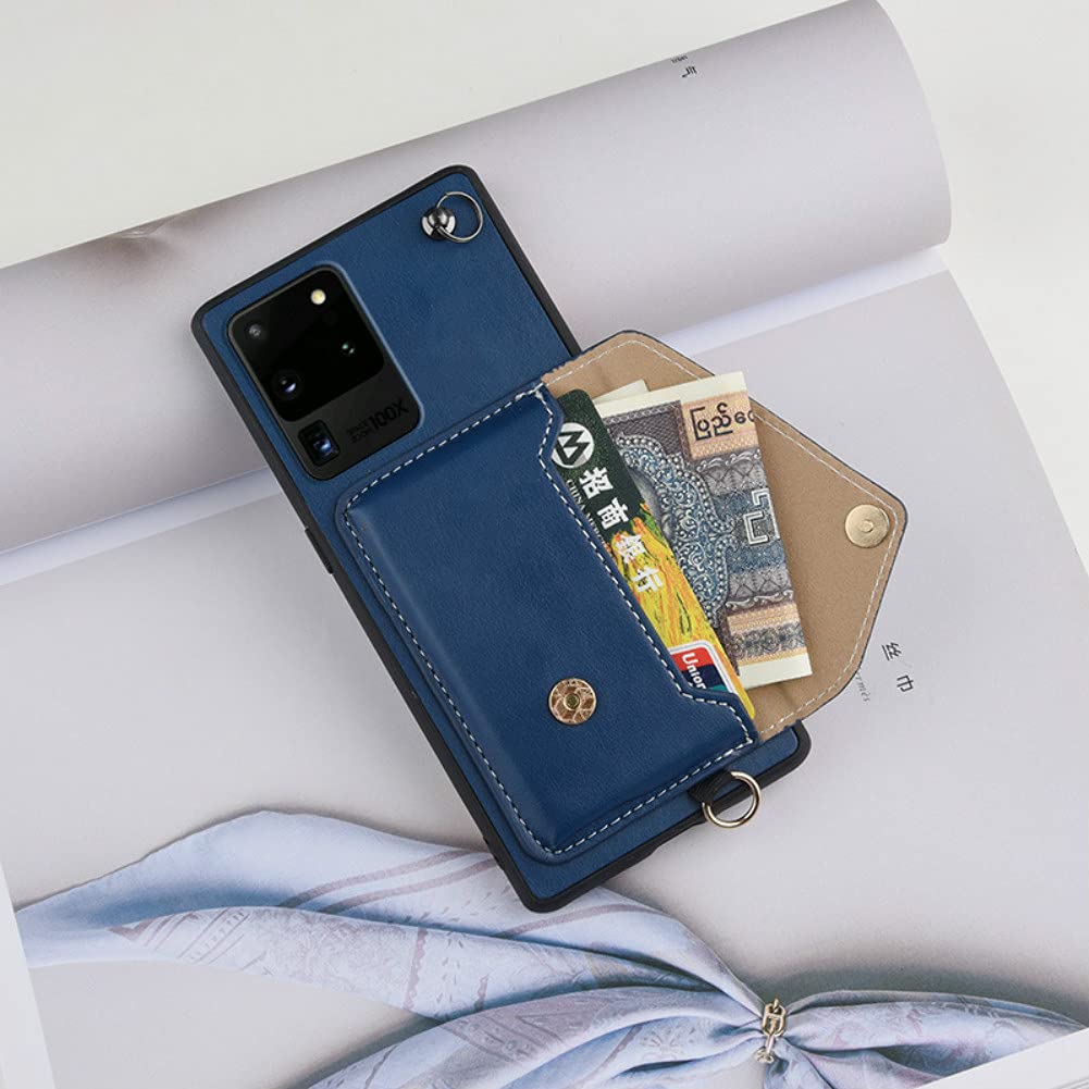 Samsung Galaxy A71 4G Leather Wallet Phone Case with Magnetic Flip Cover, Credit Card Holder & Strap - Shockproof Protective PU Purse Cover with Kickstand (Blue) - Perfect for Daily Use, Travel & Hands-Free Convenience
