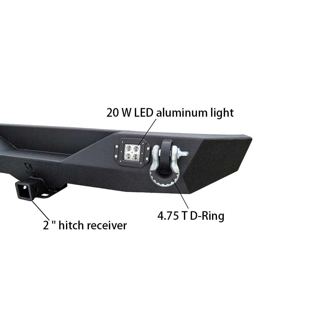 2007-2018 Jeep Wrangler JK/JKU Black Textured Steel Rear Bumper with LED Lights & D-Rings (Excludes 2018 JL Model) - Off-Road Protection & Towing Accessory
