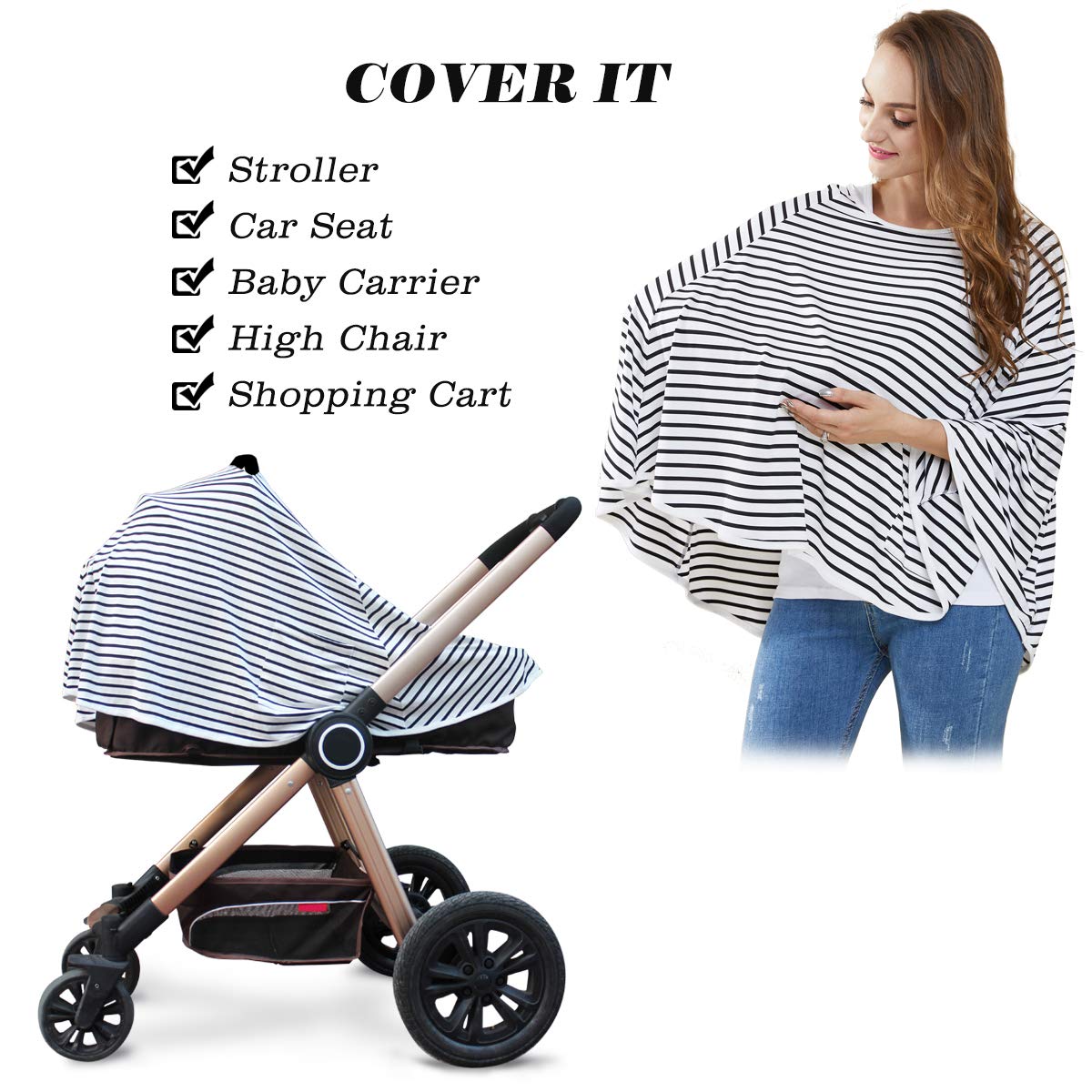 Nursing Cover & Poncho - 360° Privacy Breastfeeding, Stroller & Car Seat Cover - Baby Shower Gift for Boys & Girls