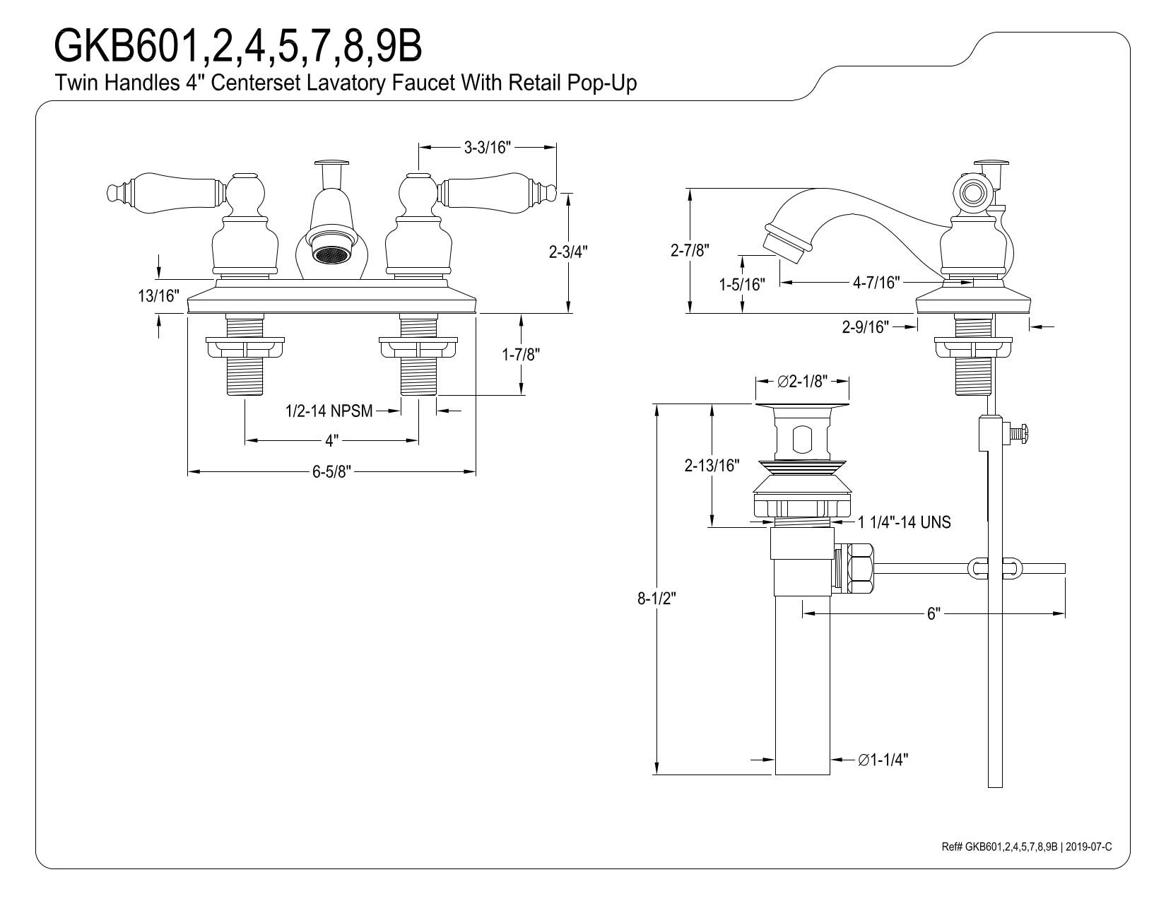 Kingston Brass GKB605B Oil Rubbed Bronze Lavatory Faucet with Pop-Up Drain - Vintage Bathroom Sink Faucet for Bathroom Vanity, Powder Room & Guest Bath - 6.88
