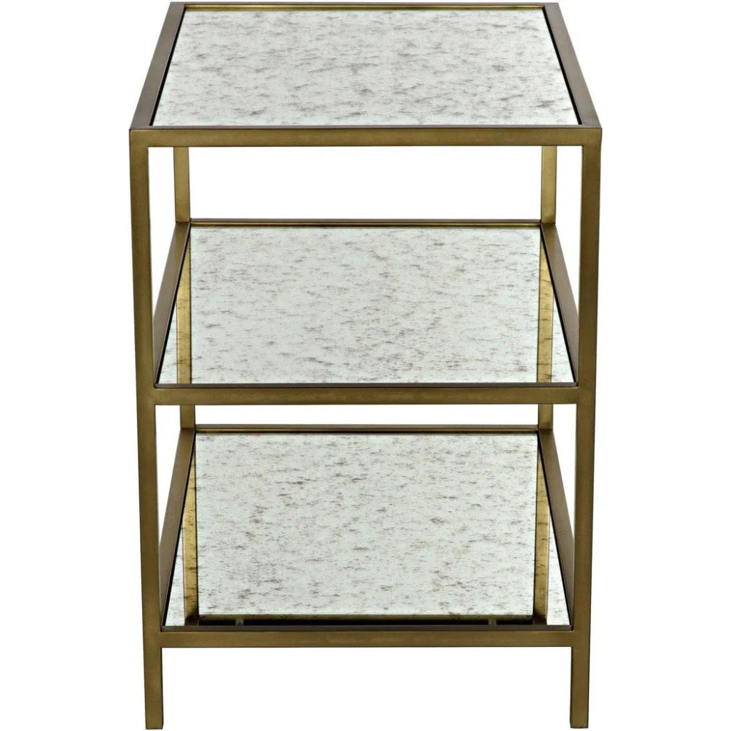 3 Tier Rectangle Side Table - Antique Brass & Mirror Finish - Perfect for Living Room, Bedroom, or Office Decor