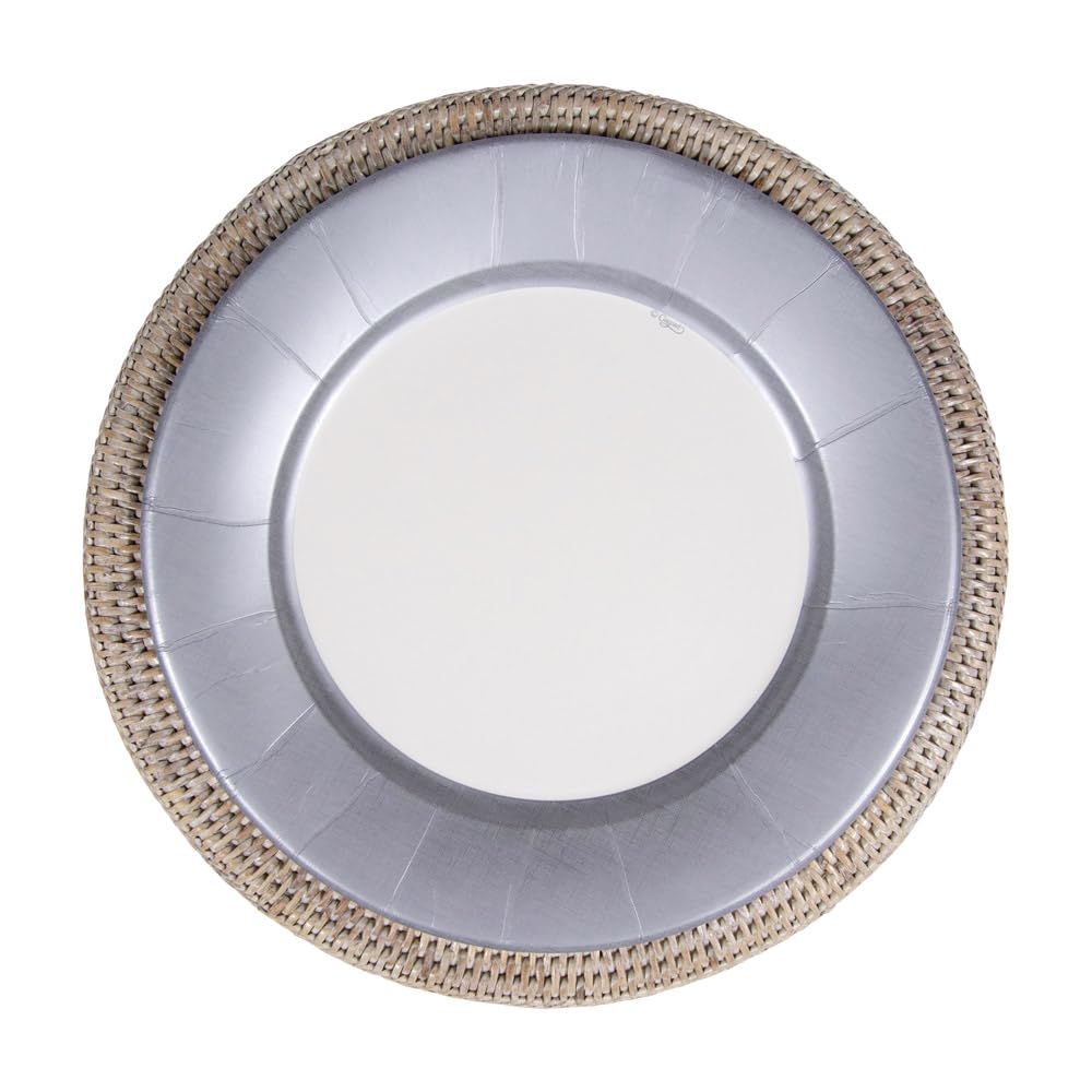 Premium Caspari Silver Linen Border Paper Dinner Plates - Set of 16, Elegant Disposable Plates for Parties, Weddings & Special Occasions