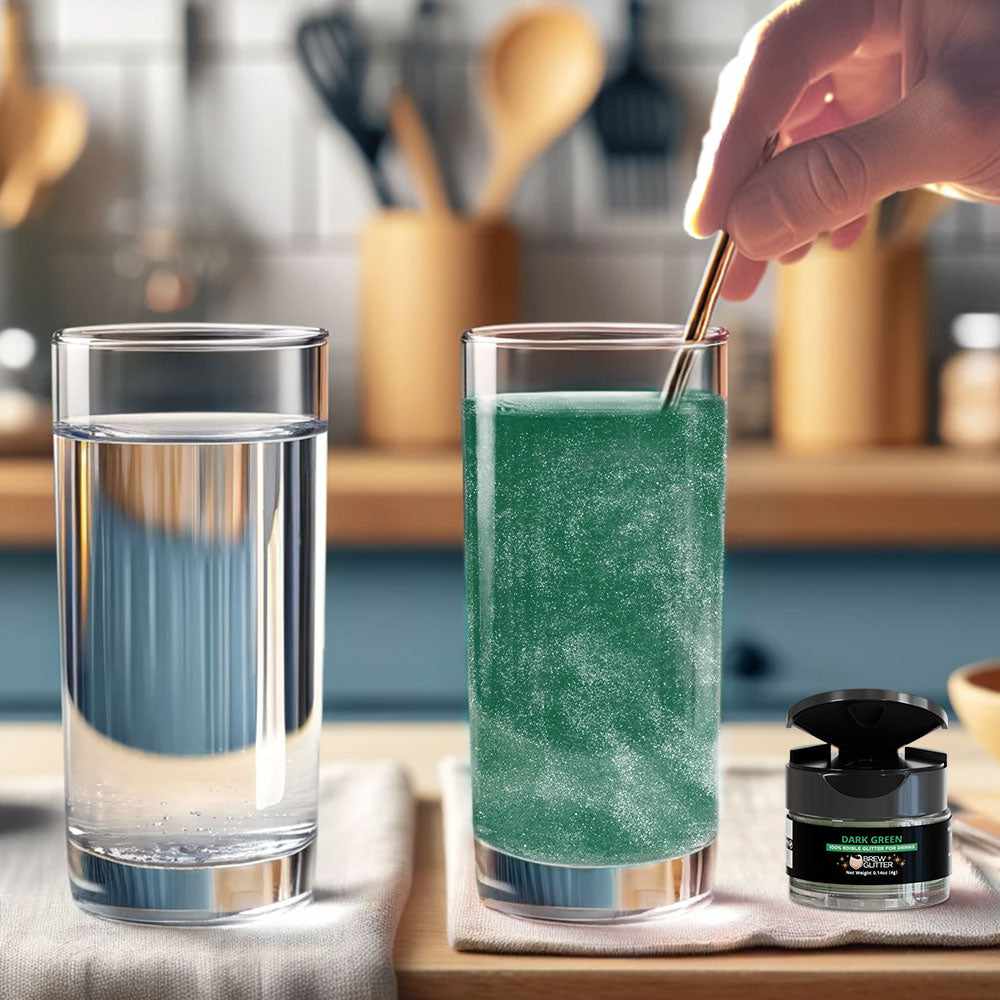 Dark Green Edible Beverage Glitter for Drinks & Cocktails | Mini Spray Pump for Easy Application - Perfect for Party Drinks, Wedding Toasts & DIY Decorations