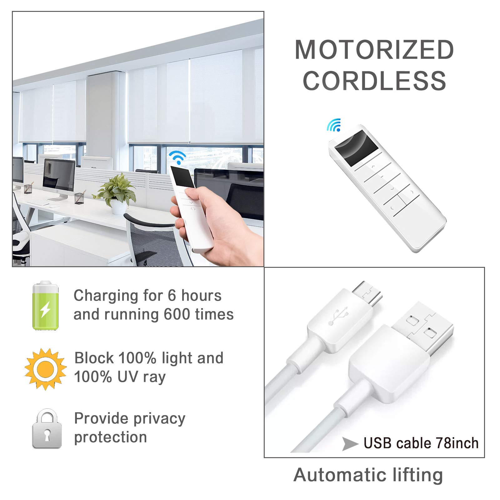 Motorized Cordless Blackout Window Shades - Beige Custom Window Blinds with Valance, UV Protection & Energy Saving for Home & Office - Perfect for Bedroom, Living Room and Nursery