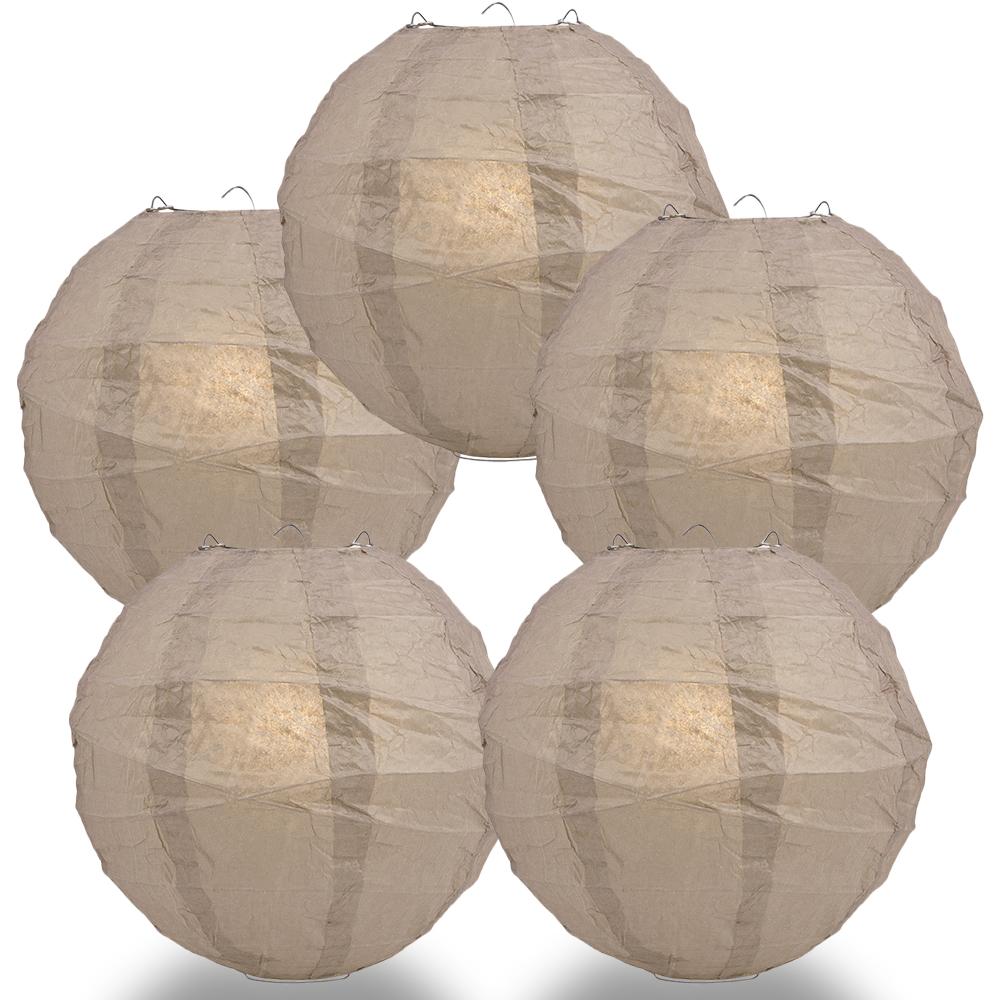 5 Pack 12 Inch Dusty Sand Rose Free Style Ribbed Hanging Paper Lanterns - Perfect for Wedding Decor, Party Lighting, and Home Decoration