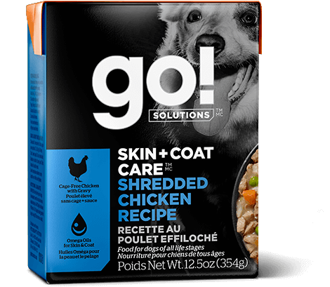 Go! Solutions Skin & Coat Shredded Chicken Dog Food - 12.5oz (354g) Tetra Pak - Premium Grain-Free Recipe for Healthy Skin & Shiny Coat - Perfect for Adult Dogs with Sensitive Skin or Allergies - Great for Daily Meals & Training Treats