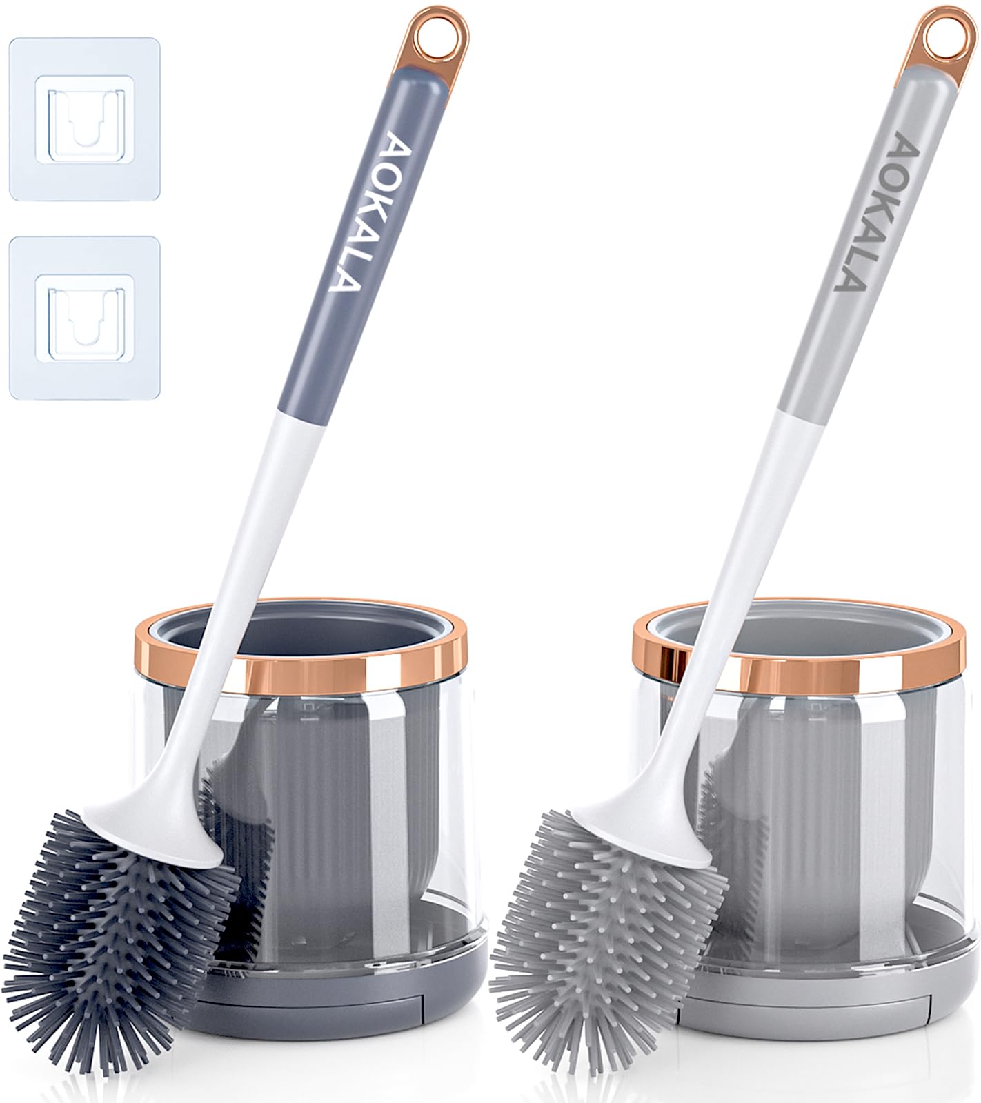 2-Pack Silicone Toilet Brush Set with Long Handle & Tweezers - Durable Toilet Bowl Cleaner Brush and Holder for Deep Bathroom Cleaning | Elegant Bathroom Decor Accessories for Home, Hotel, and Office Use