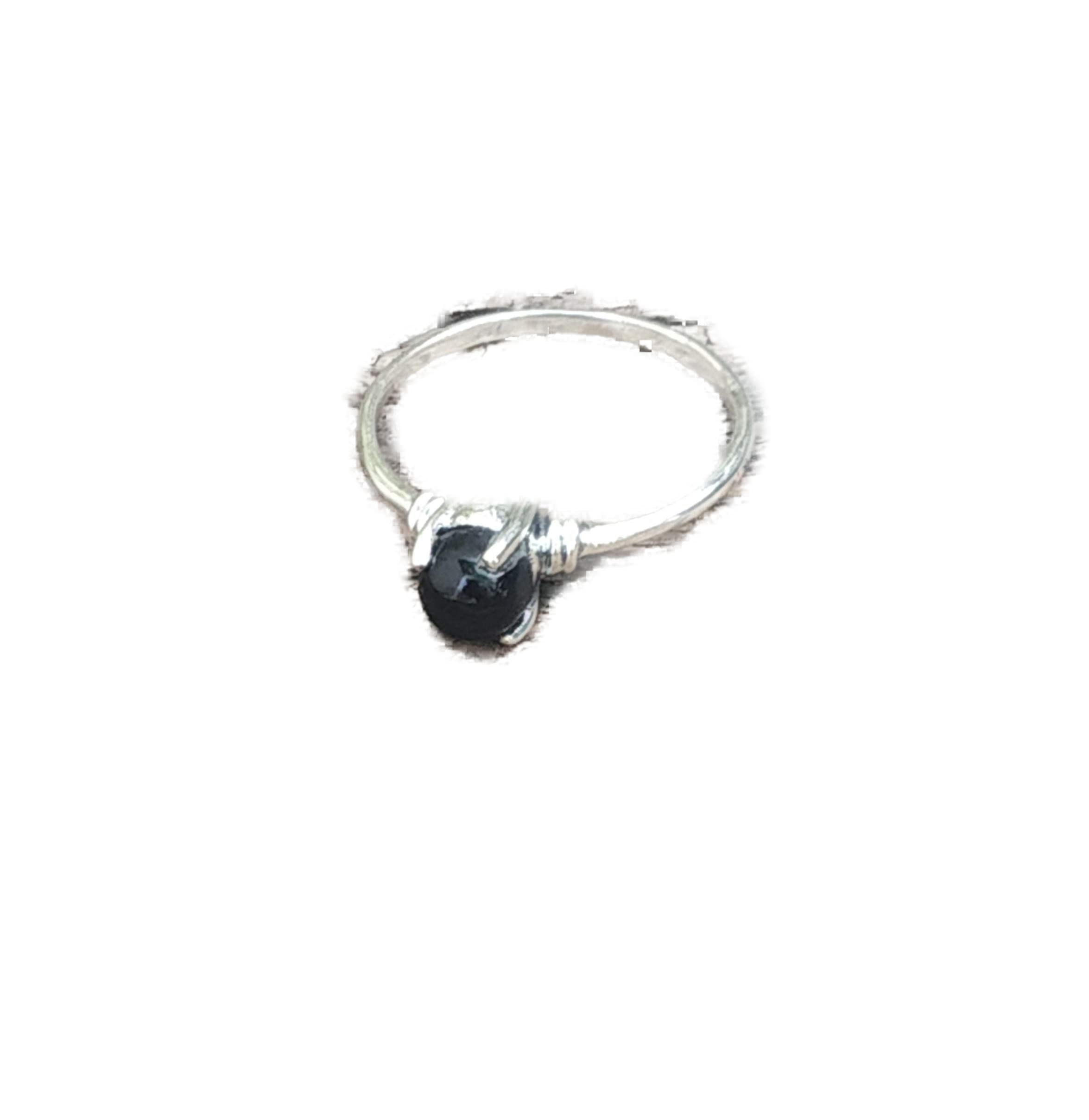 Black Onyx Ring - 925 Sterling Silver Minimalist Engagement Ring for Women, Bohemian Wedding Gift, Dainty Statement Jewelry with Prong Setting - Perfect for Everyday Wear, Special Occasions & Gifts