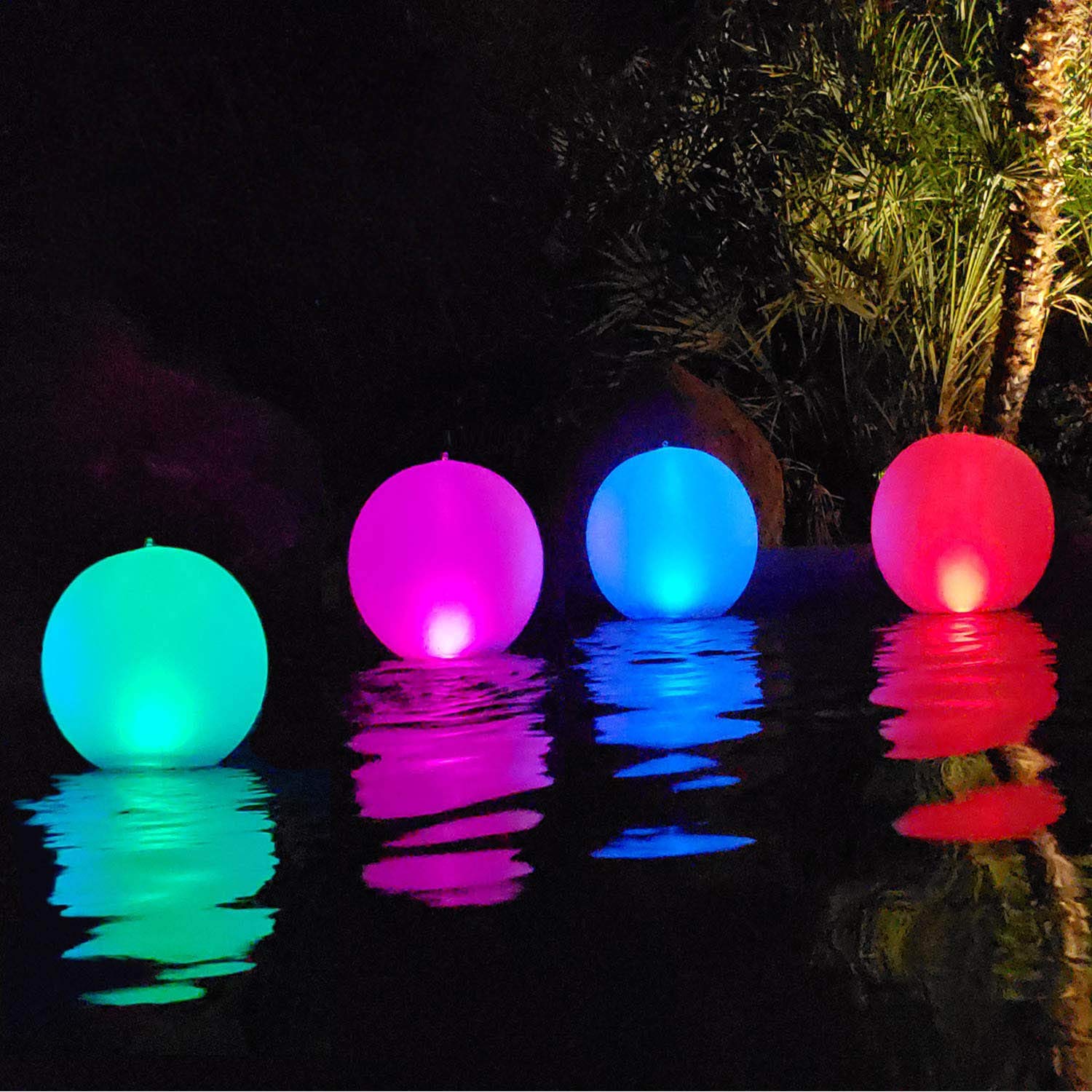 Rukars Solar Powered Floating Pool Lights 4 Pack - 14 Inch Inflatable Waterproof LED Ball Lights with Color Changing Glow for Pools, Spas, Fountains & Backyard Decor