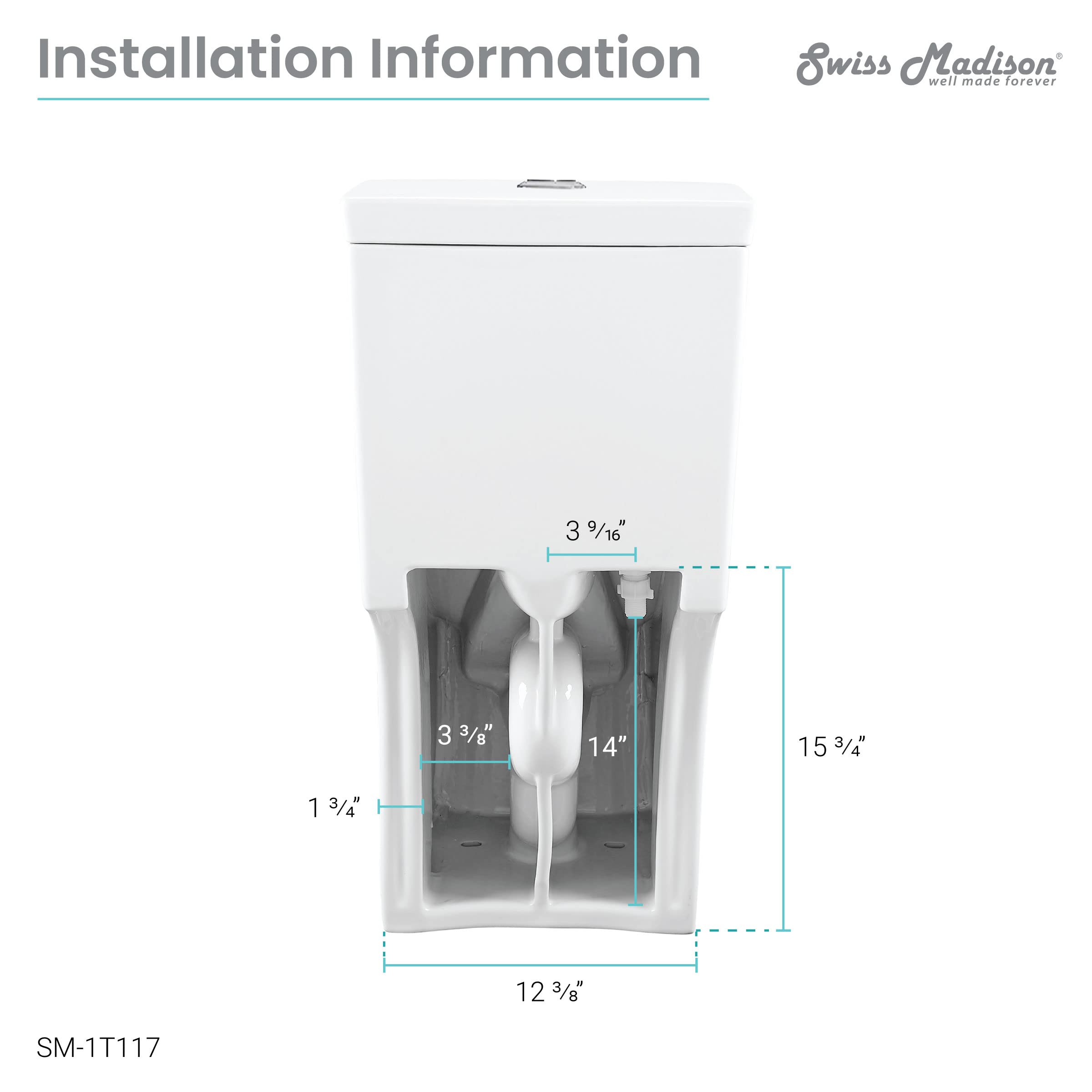 Swiss Madison SM-1T117 Classe One Piece Toilet - Modern ADA Compliant Elongated Bowl, Dual Flush 0.8/1.28 GPF, Glossy White - Perfect for Small Bathrooms & Water-Efficient Homes