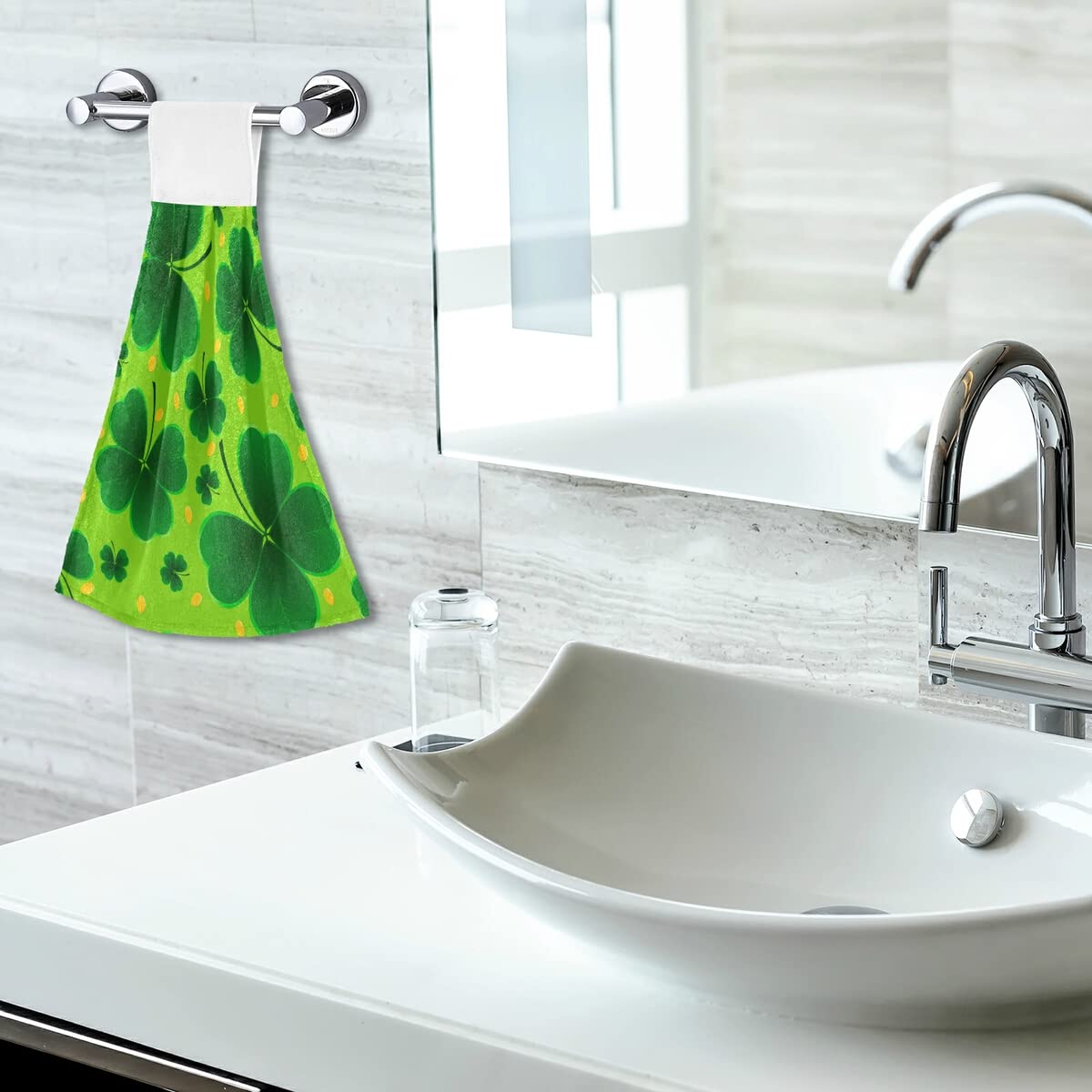 2 Pack St. Patrick's Day Hand Towels - Clover Shamrock Design for Kitchen, Bath, Gym & Yoga | Soft Absorbent Towels for Hands, Face & Hair | Dishcloth & Hanging Towel for Home Decor & Holiday Gifts