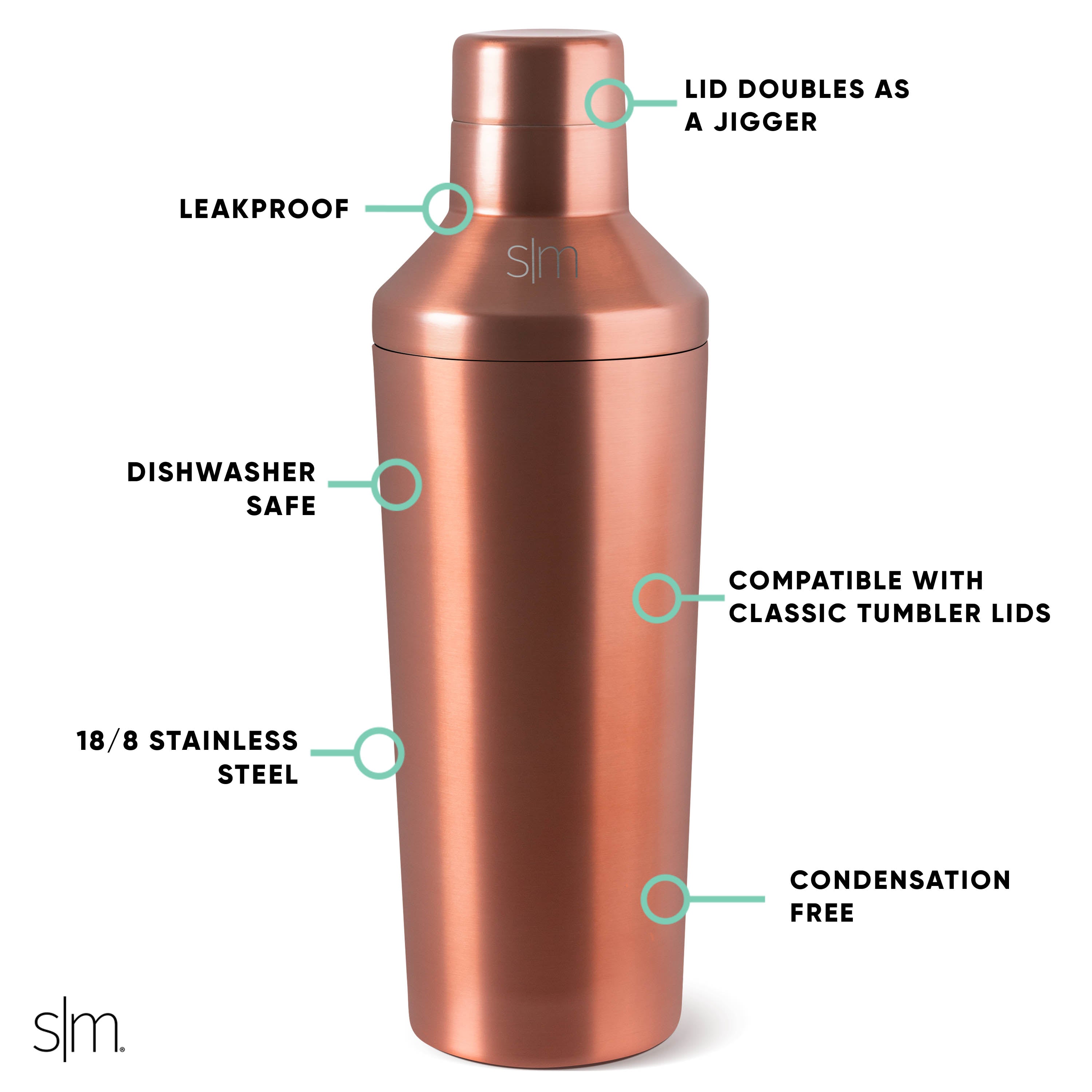 Premium Stainless Steel Classic Cocktail Shaker with Built-in Jigger Lid - Perfect for Home Bars, Cocktail Parties & Professional Mixology