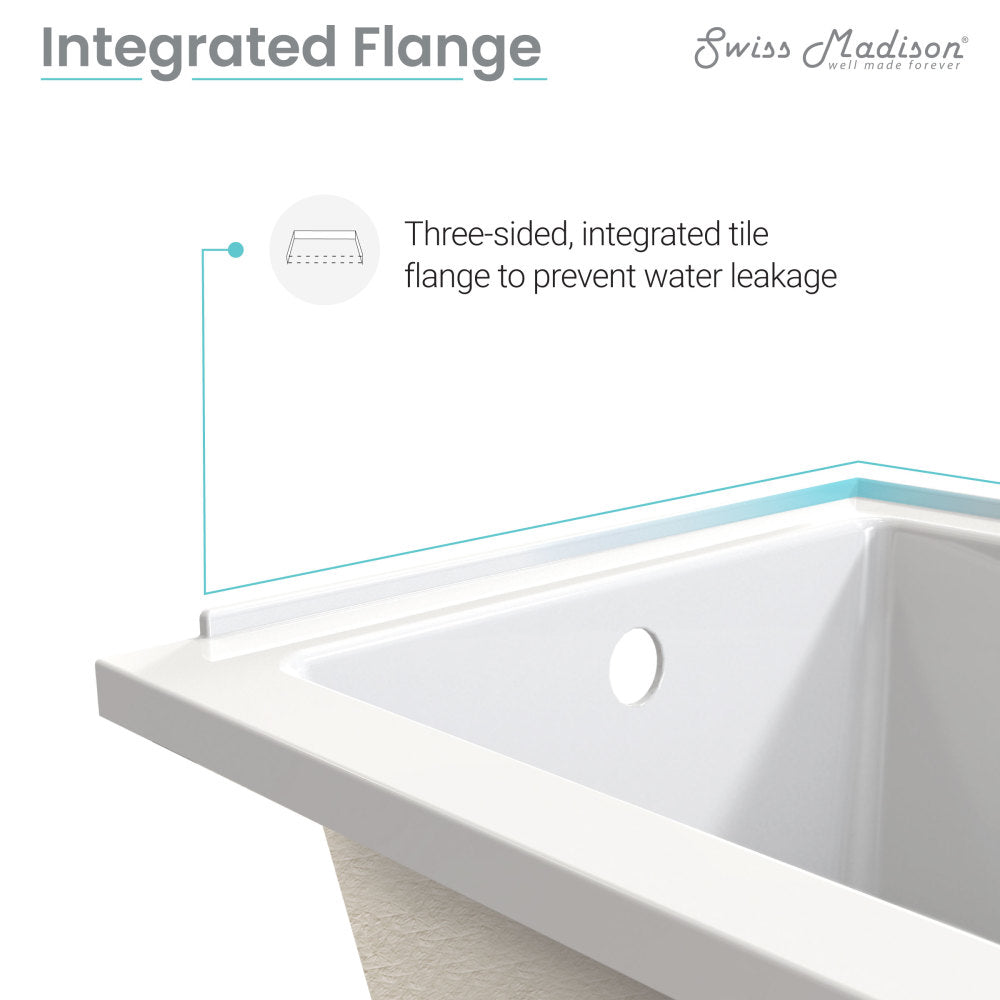 Voltaire 60 x 30 Left Hand Drain Alcove Bathtub - White Acrylic Freestanding Soaking Tub for Small Bathrooms, Perfect for Apartments & Modern Homes