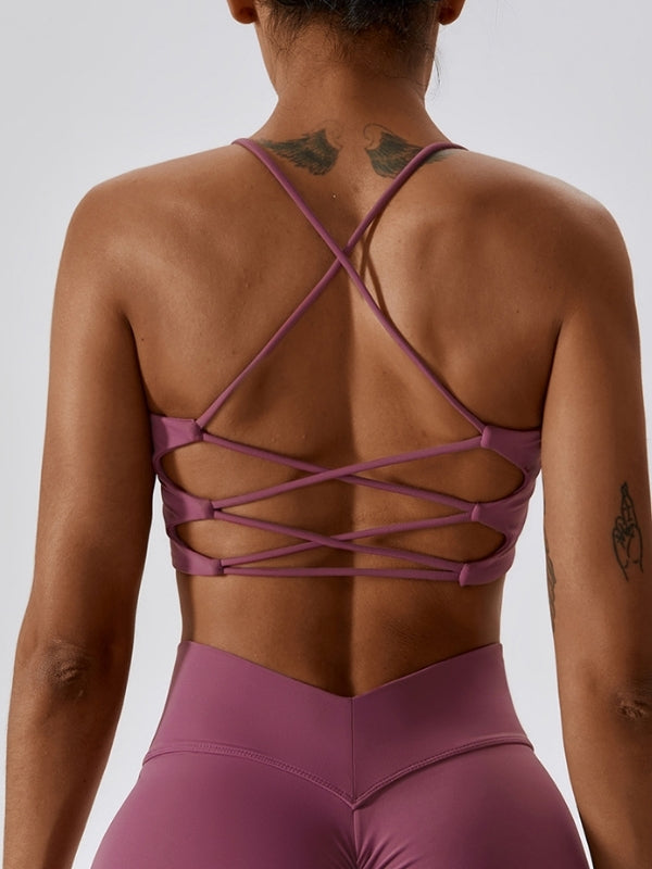ZASUWA Women's Cross Back Sports Bras - High Support Workout Tops for Running, Yoga & Gym
