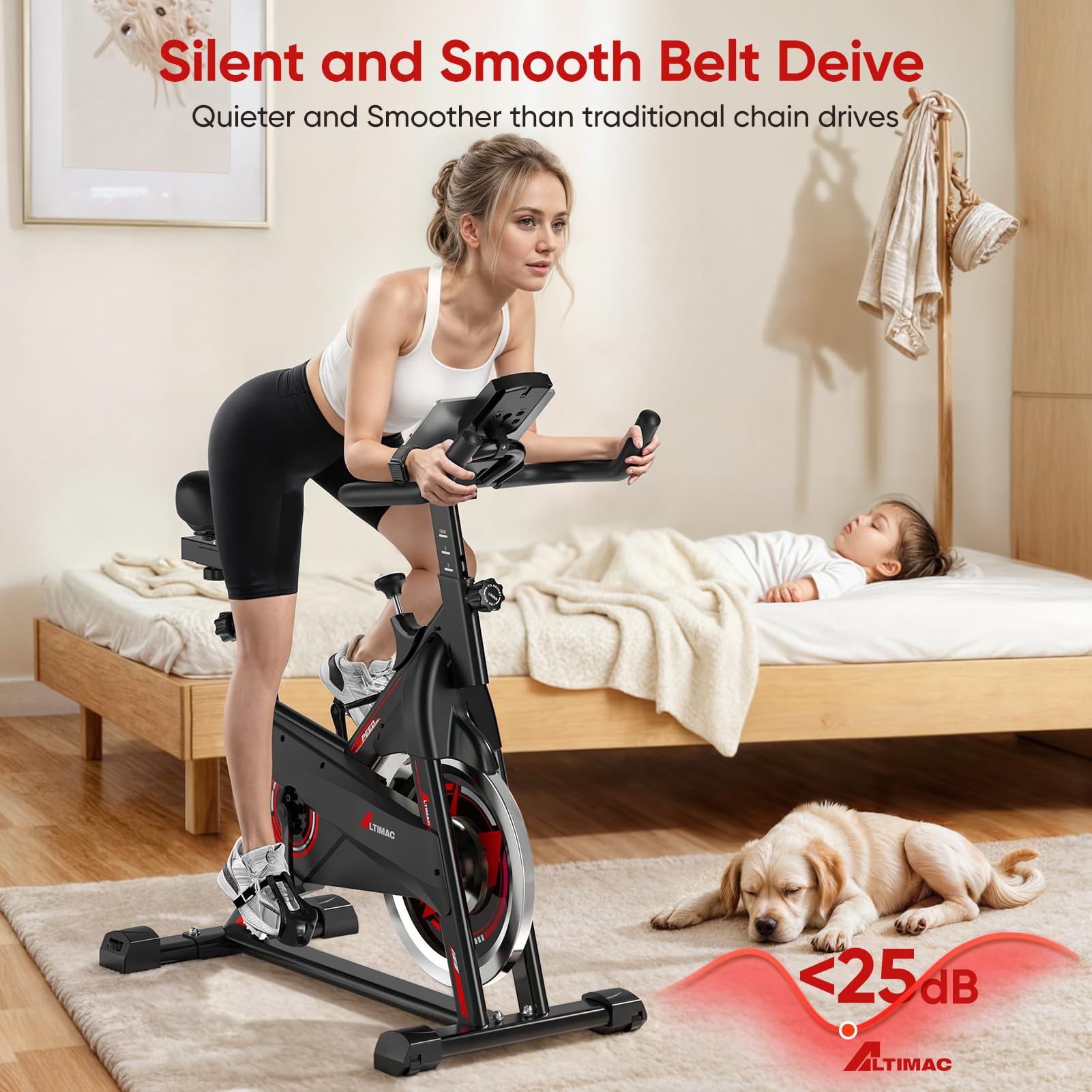 Silent Belt Drive Exercise Bike for Home & Indoor Cycling - 300lbs Weight Capacity with Comfortable Seat Cushion & Tablet Mount - Perfect for Home Gym, Cardio Workouts & Office Fitness