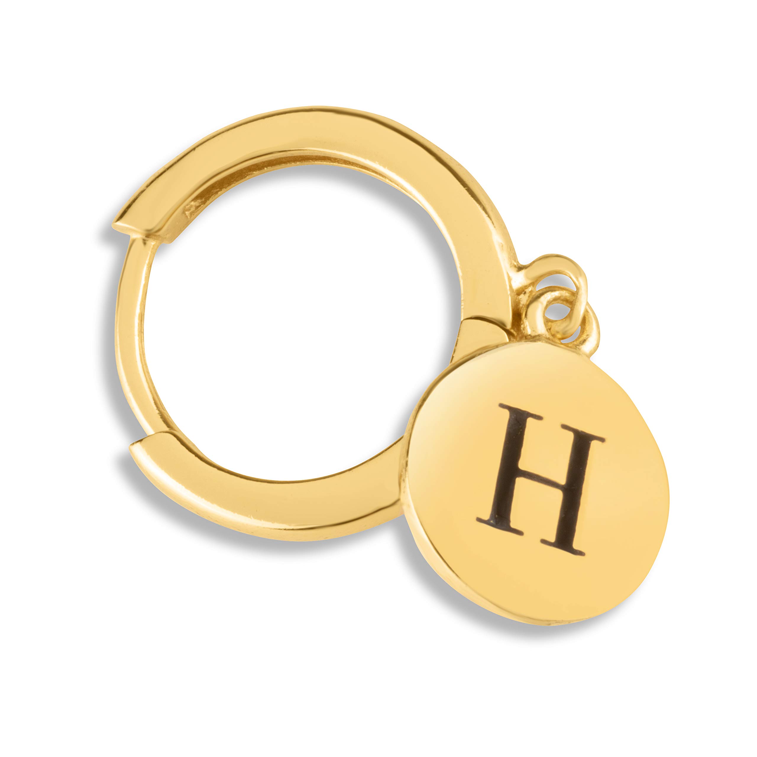 18K Yellow Gold Plated Sterling Silver Initial Engraved Women's Huggie Earrings – Half Pair – Perfect for Gifts, Parties & Everyday Wear