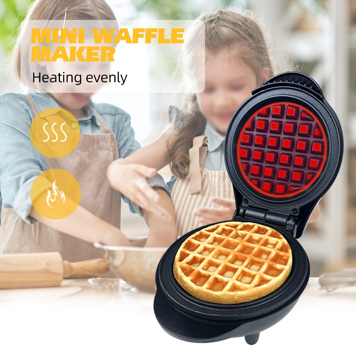 Mini Waffle Maker Electric - 600W Nonstick Chaffle Maker for Kids - Perfect for Breakfast, Snacks, Keto Diet & Family Cooking