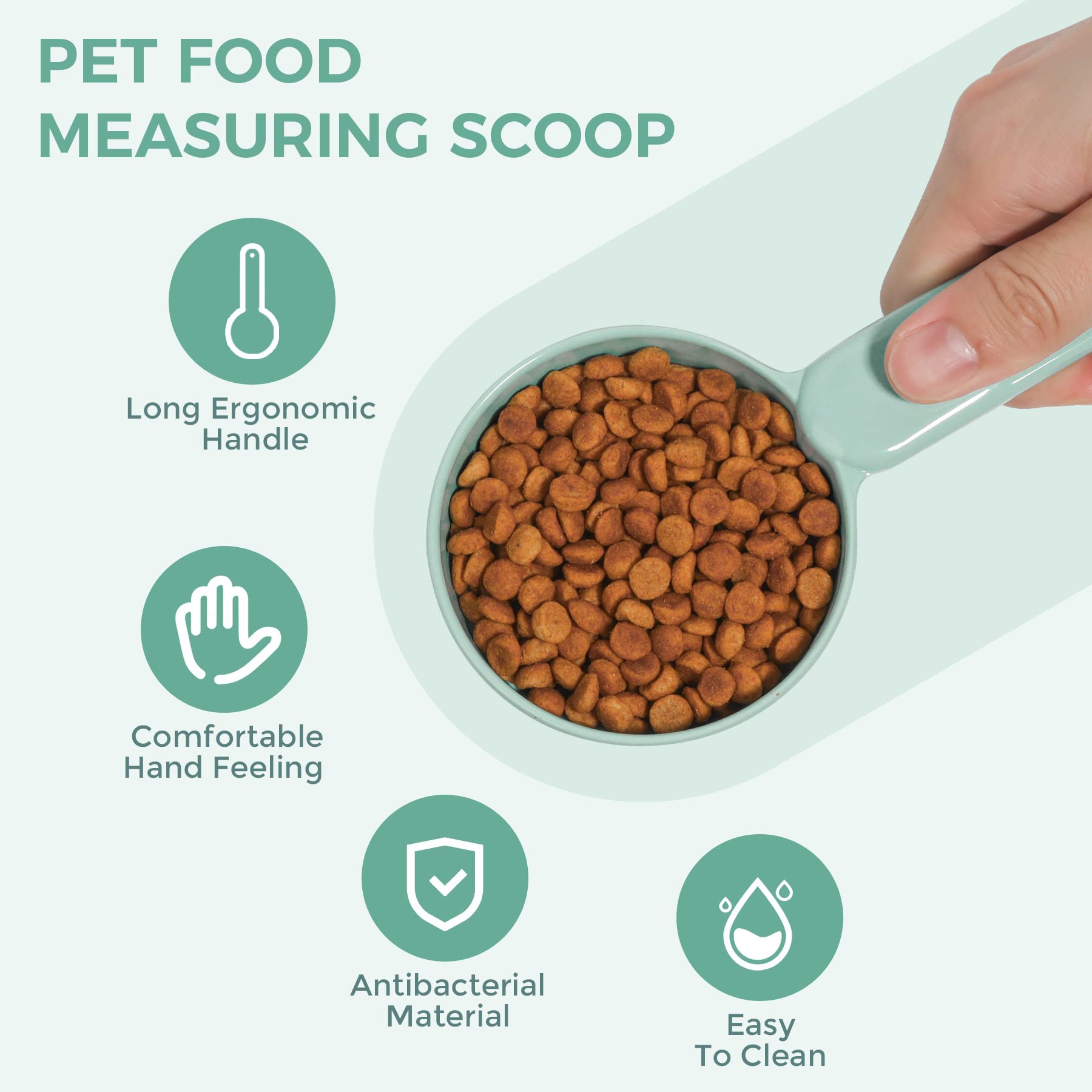 **1 Cup Melamine Pet Food Scoop with Long Handle - Light Green Measuring Cup for Dog, Cat, Ferret & Rabbit Food - Dishwasher Safe - Perfect for Feeding & Portion Control**
