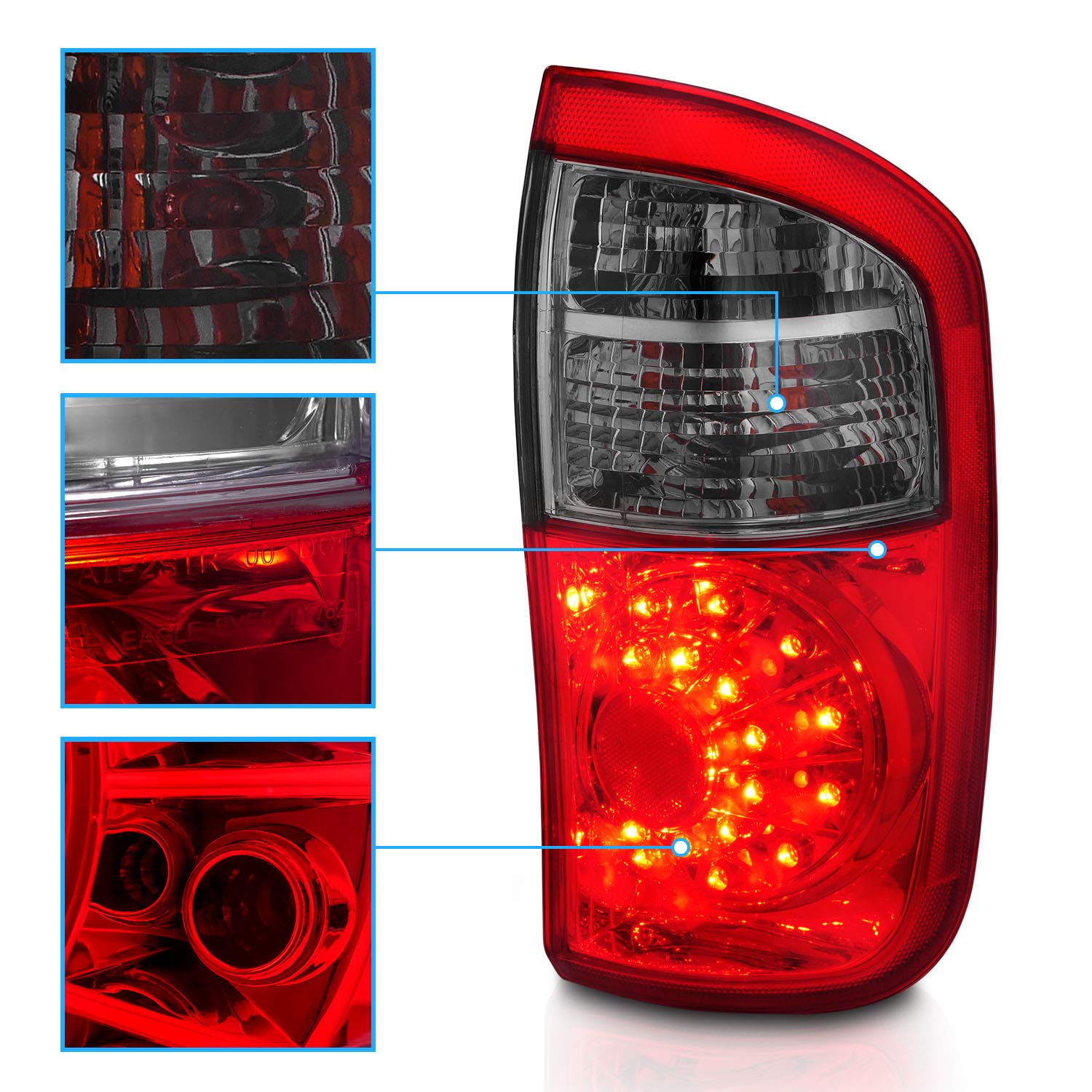 2000-2006 Toyota Tundra Double Cab LED Tail Lights Pair - Red Smoke Replacement for Passenger & Driver Side | Enhances Visibility & Style for Night Driving & Custom Truck Builds