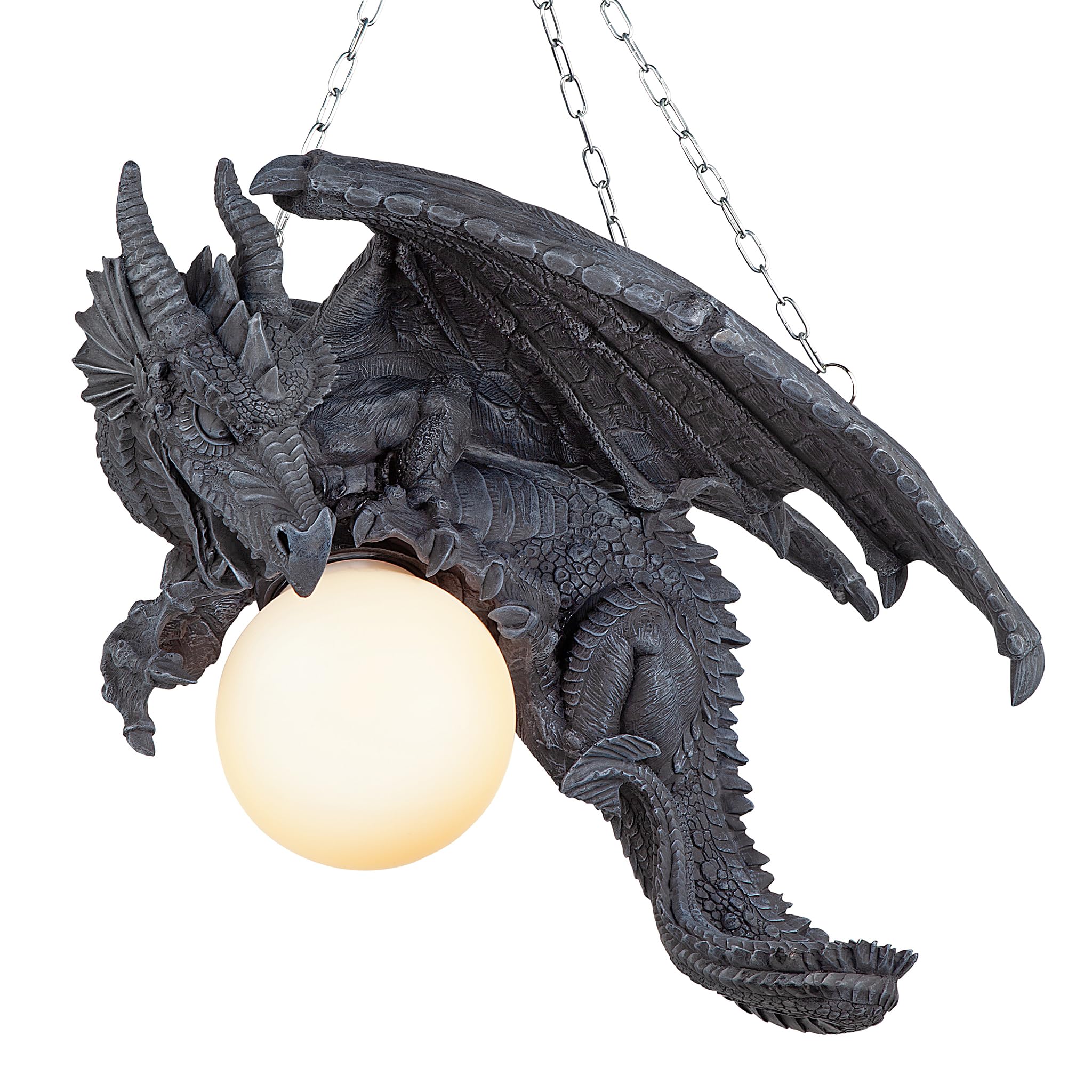 Design Toscano Nights Fury Dragon Gothic Decor Hanging Light Fixture - 21 Inch Greystone Medieval Fantasy Ceiling Lamp for Home, Castle, or Game Room Decor - Perfect for Halloween, Gothic, and Fantasy Themed Spaces