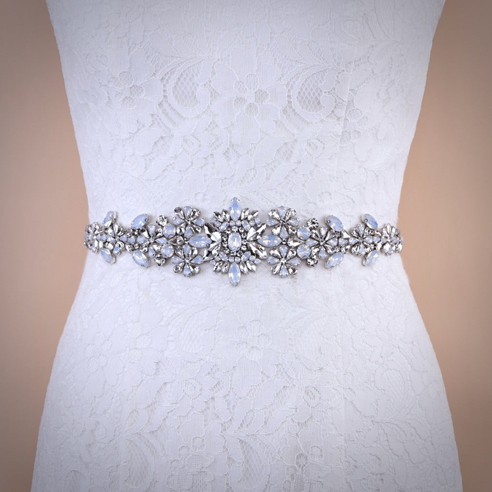 Swarovski Opal & Pearl Wedding Belt for Bride – Elegant Bridal Sash for Wedding Dress, Bridal Shower, and Special Occasions