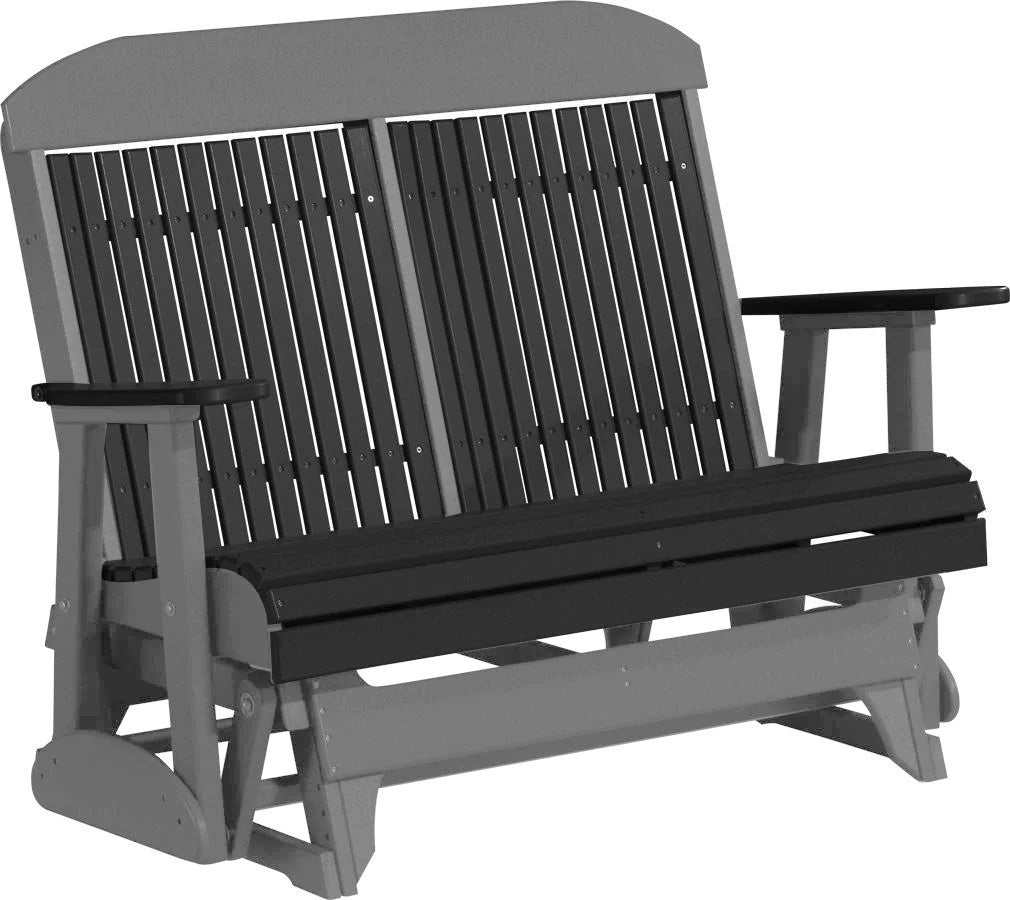 LuxCraft 4ft Black Recycled Plastic Highback Outdoor Glider Bench - Durable Patio Seating for Garden, Porch & Backyard Relaxation