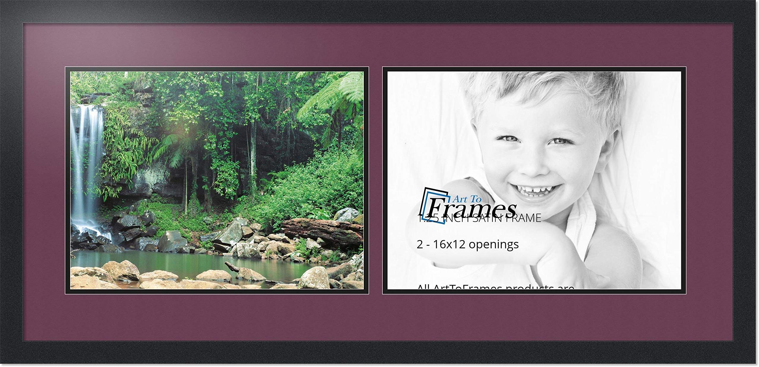 ArtToFrames 12x16 Double Opening Collage Photo Frame with Satin Black Finish - Perfect for Family Photos, Wedding Memories & Wall Decor