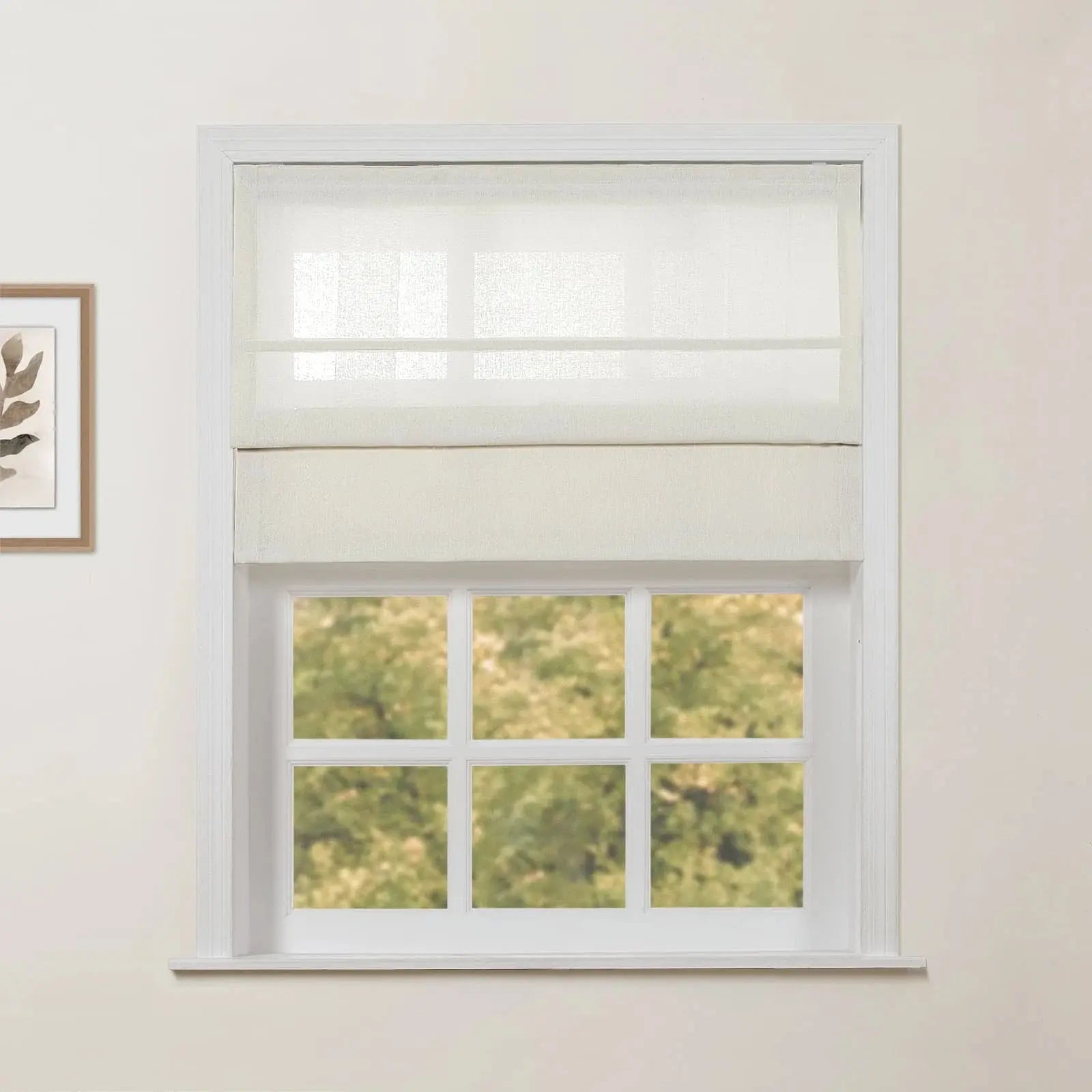 Ron Linen Cotton Herringbone Roman Shade - Cordless Window Treatment for Living Room, Bedroom & Office (Blackout/Sheer Options)