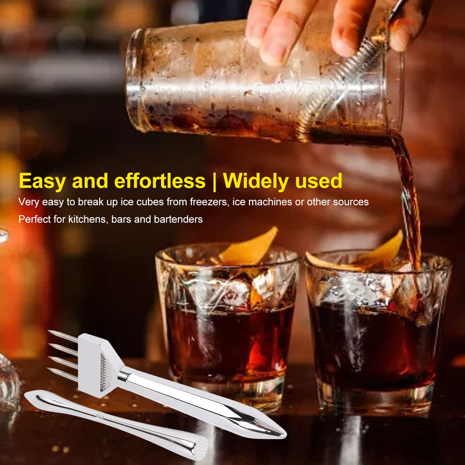 Professional Full Metal Ice Pick & Ice Crusher - Heavy Duty Manual Ice Chipper Tool for Kitchen, Bar, Restaurant - Food Grade Stainless Steel with Ergonomic Grip (Perfect for Cocktails, Iced Drinks & Food Preparation)