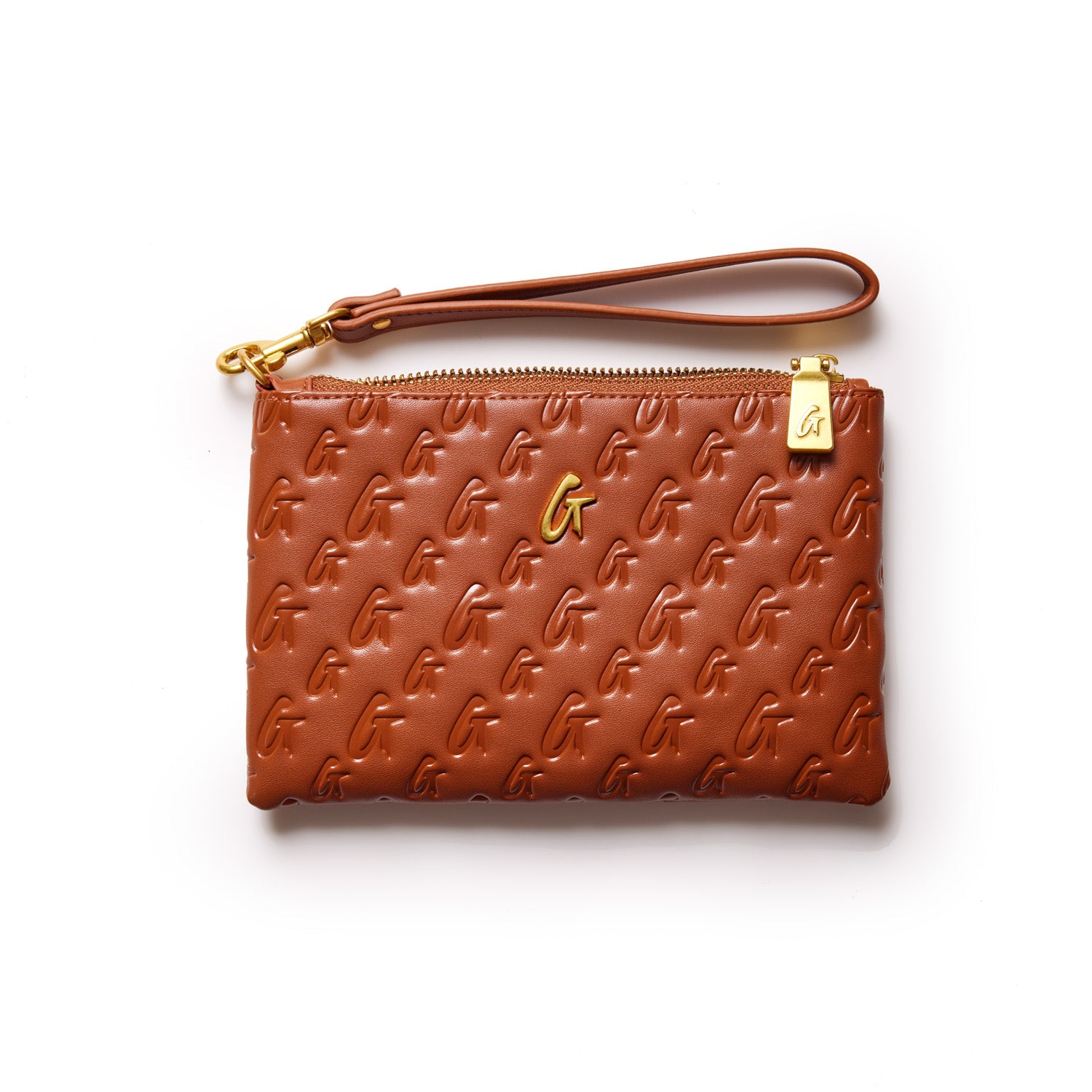 Mini Monogram Gold Wristlet Handbag - Brown Leather Crossbody Purse for Women | Perfect for Parties, Date Nights & Everyday Use