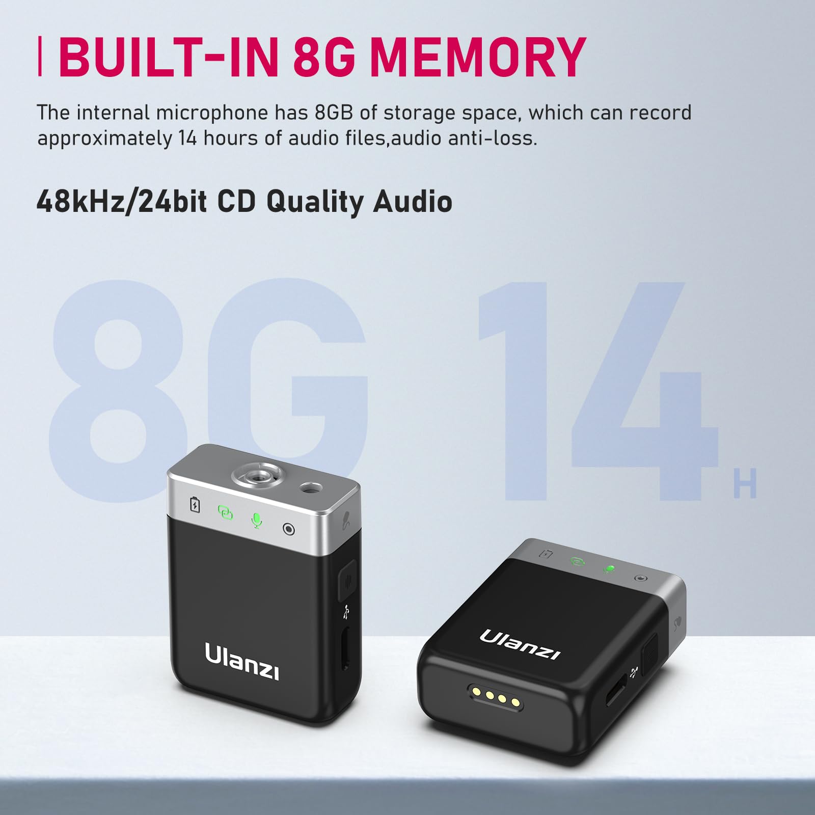 ULANZI AM18 Wireless Lavalier Microphone System with Charging Case - Intelligent LCF Noise Cancellation, 8GB Storage for 14 Hours 48KHz 16-Bit HD Audio - Compatible with iPhone, Android, PC & Camera - Perfect for Vlogging, Interviews, Live Streaming & Content Creation
