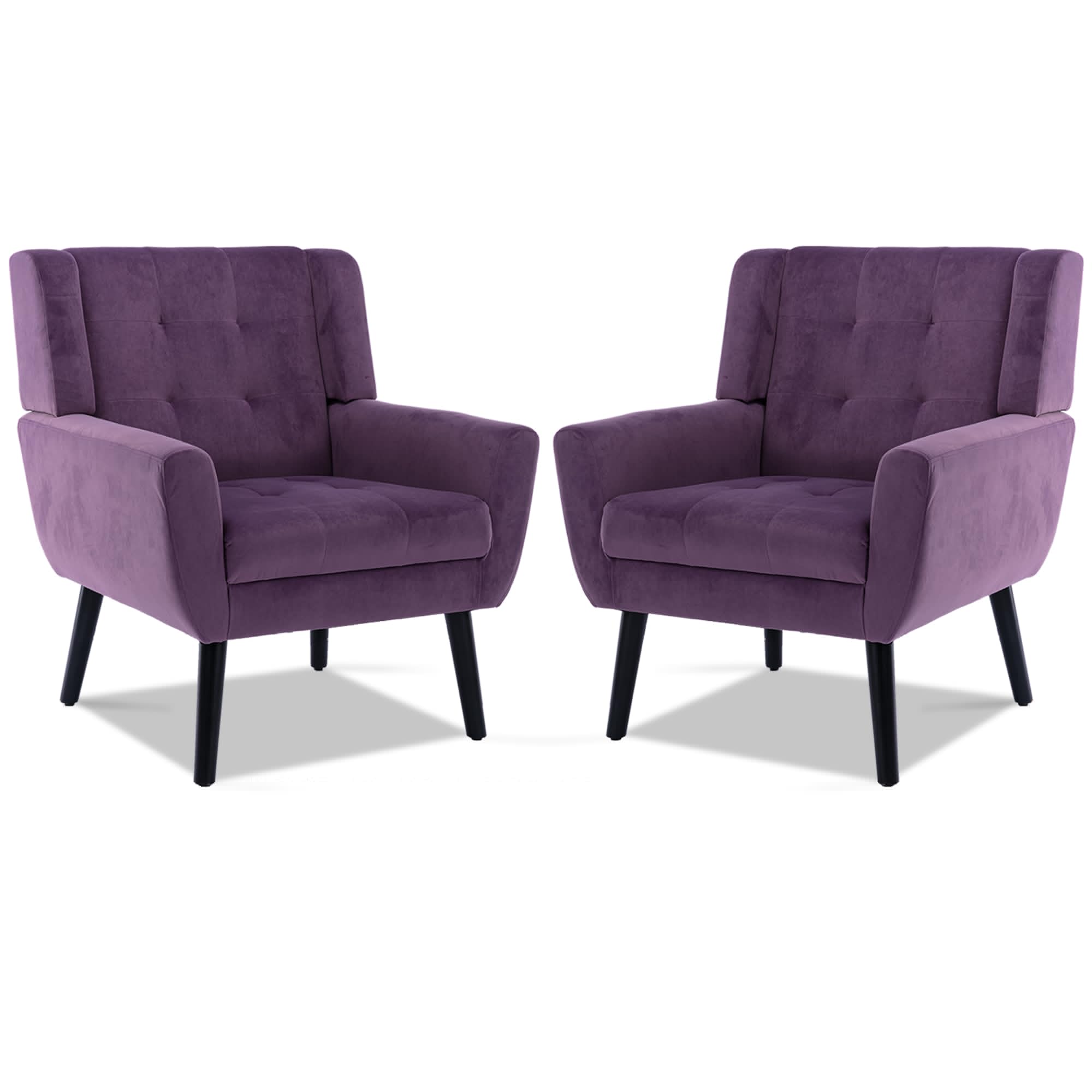 Luxury Velvet Accent Chair with Tufted Upholstery & Solid Wood Legs - Modern Armchair for Living Room, Bedroom or Reading Nook - Comfortable Single Sofa (2 Pack, Lavender Purple) - Perfect for Home Decor, Lounge Relaxation & Cozy Reading Spaces