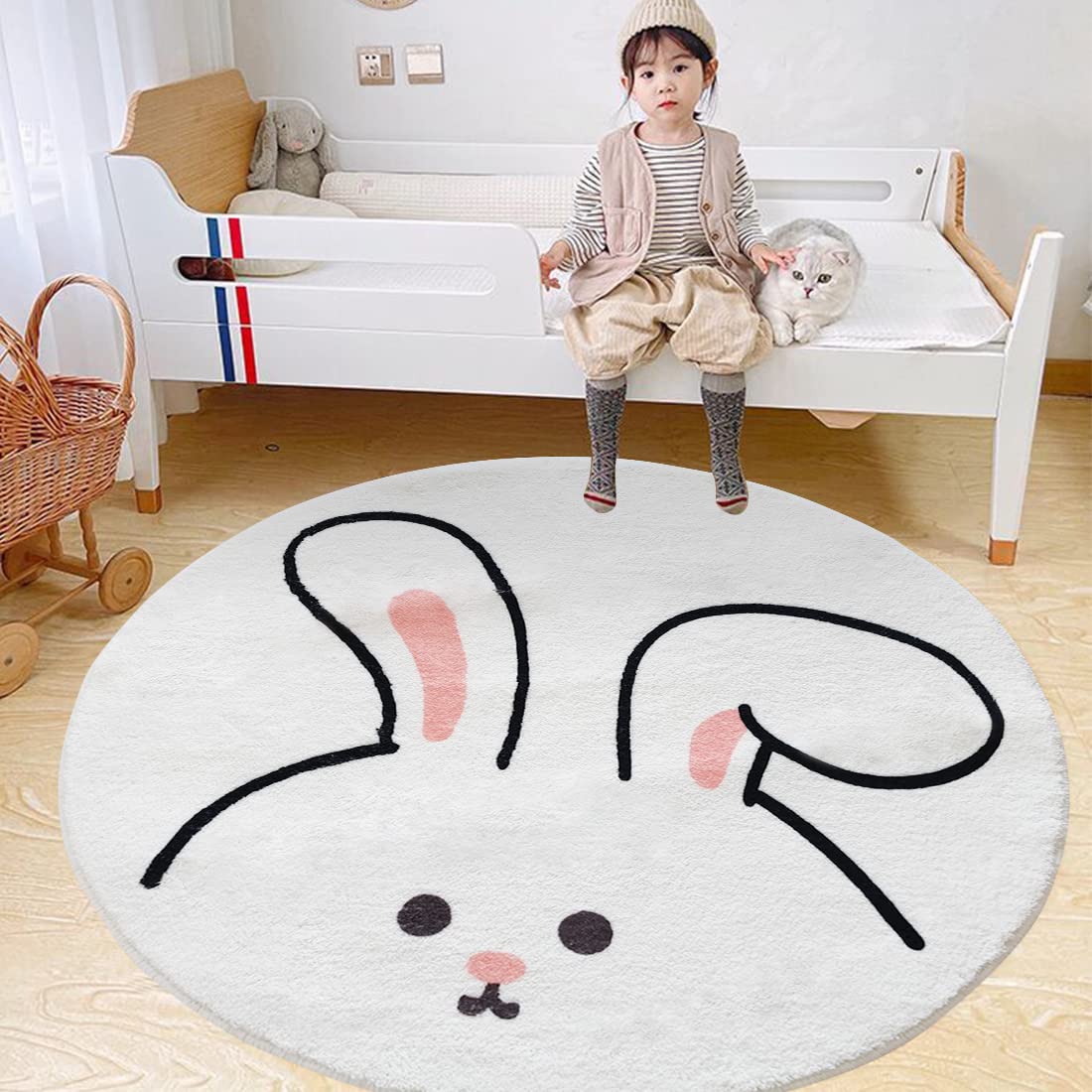 Poowe Kids Play Mat - Soft Non-Slip Alphabet Rug for Nursery & Toddler Bedroom - Rabbit Design 39.4