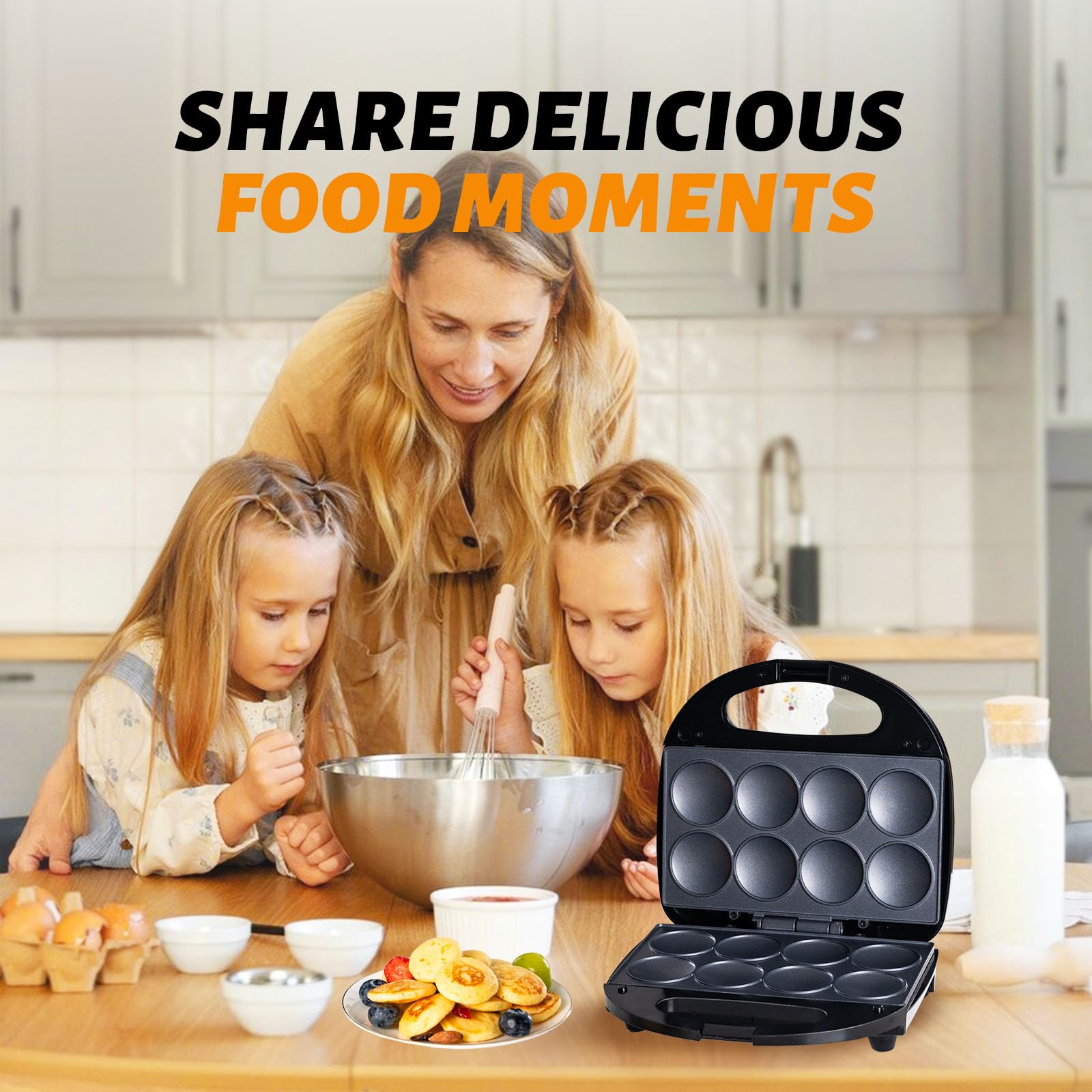 Mini Pancake Maker - Nonstick Electric for 8 Pancakes - Perfect for Breakfast & Snacks