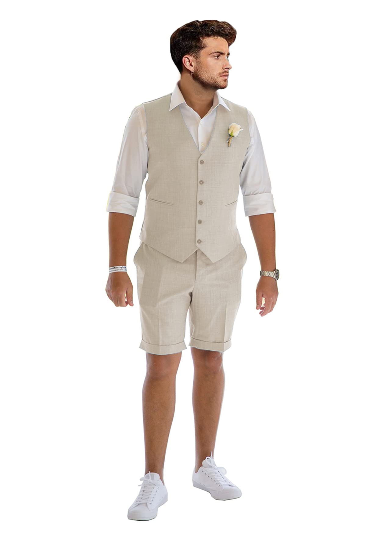 Men's 2-Piece Casual Linen Suit Set - Summer Beach Wedding Groomsmen Outfit with Slim Fit Vest & Short Pants | Perfect for Beach Weddings, Tropical Vacations & Summer Parties